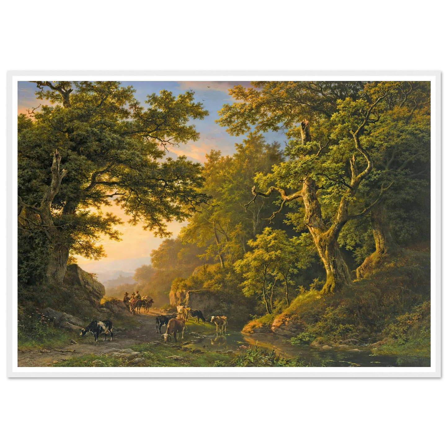 Figures In A Wooded Landscape (1850) Art Print | Barend Cornelis Koekkoek - Framed Poster - 30x40 cm / 12x16″ - Black frame
