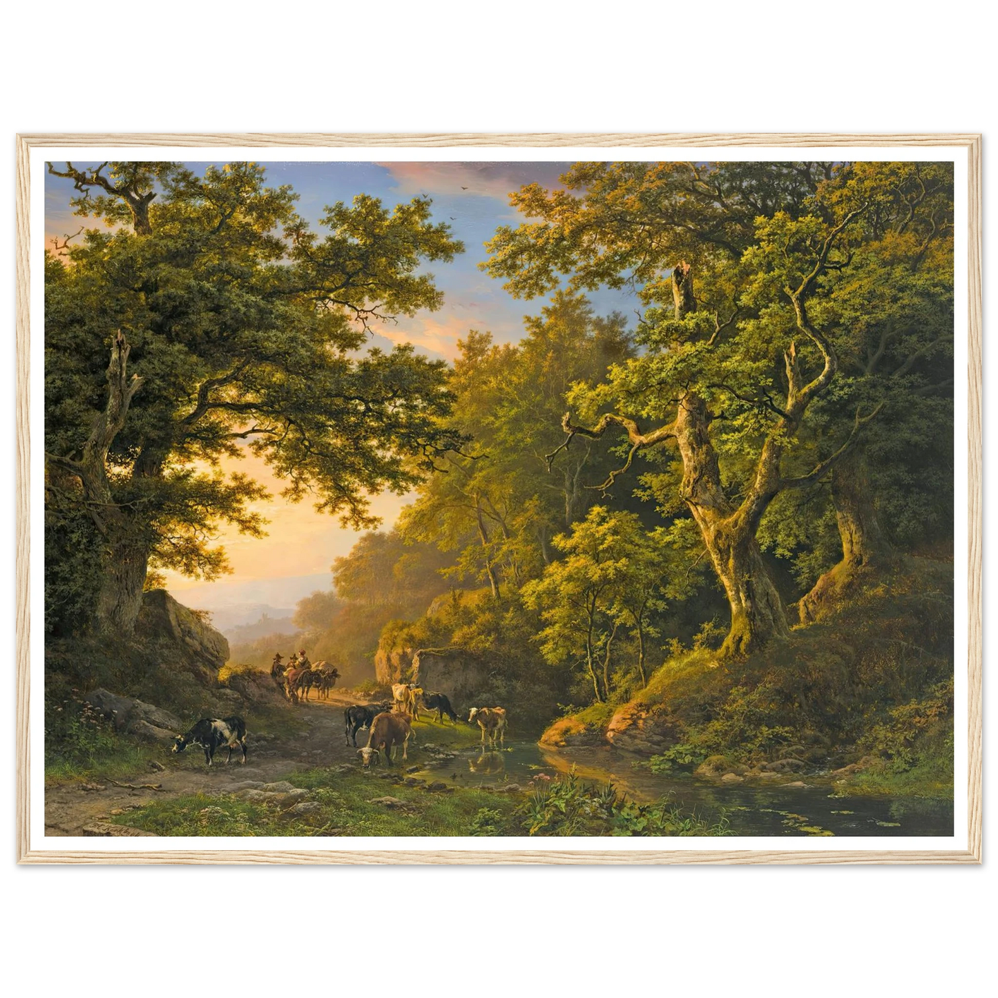 Figures In A Wooded Landscape (1850) Art Print | Barend Cornelis Koekkoek - Framed Poster - 30x40 cm / 12x16″ - Black frame
