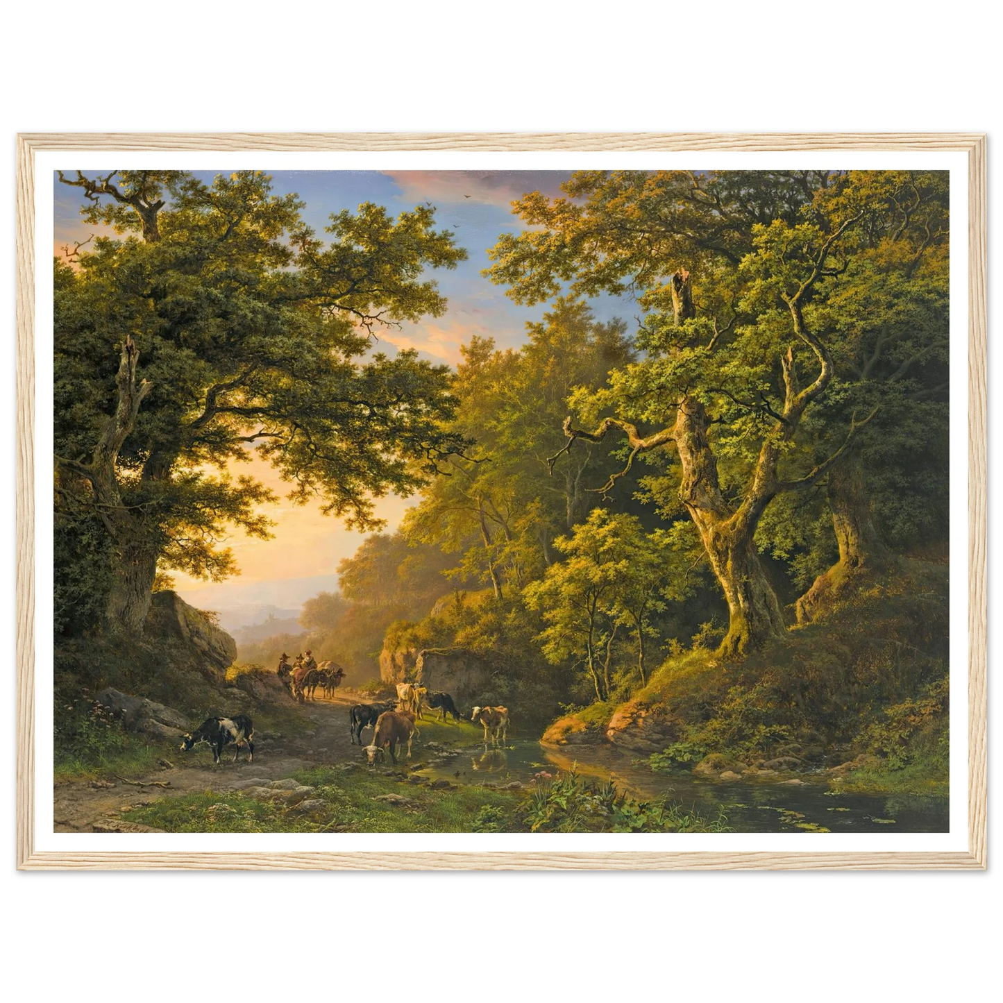Figures In A Wooded Landscape (1850) Art Print | Barend Cornelis Koekkoek - Framed Poster - 30x40 cm / 12x16″ - Black frame