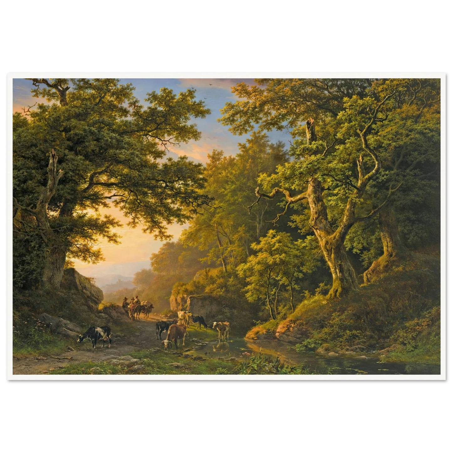 Figures In A Wooded Landscape (1850) Art Print | Barend Cornelis Koekkoek - Framed Poster - 30x40 cm / 12x16″ - Black frame