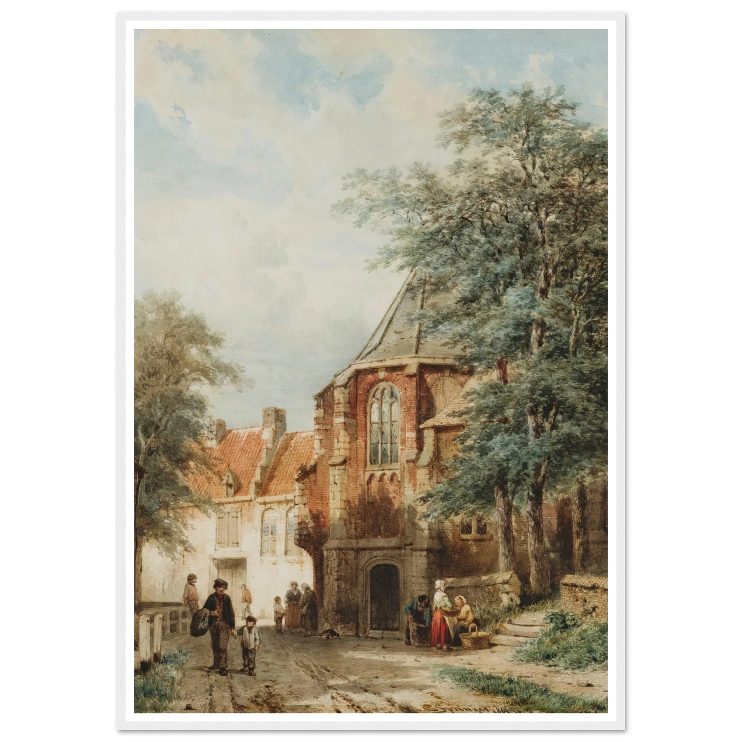Figures In The Dorpsstraat, Asperen (1861) Art Print | Cornelis Springer - Framed Poster - 30x40 cm / 12x16″ - Black frame