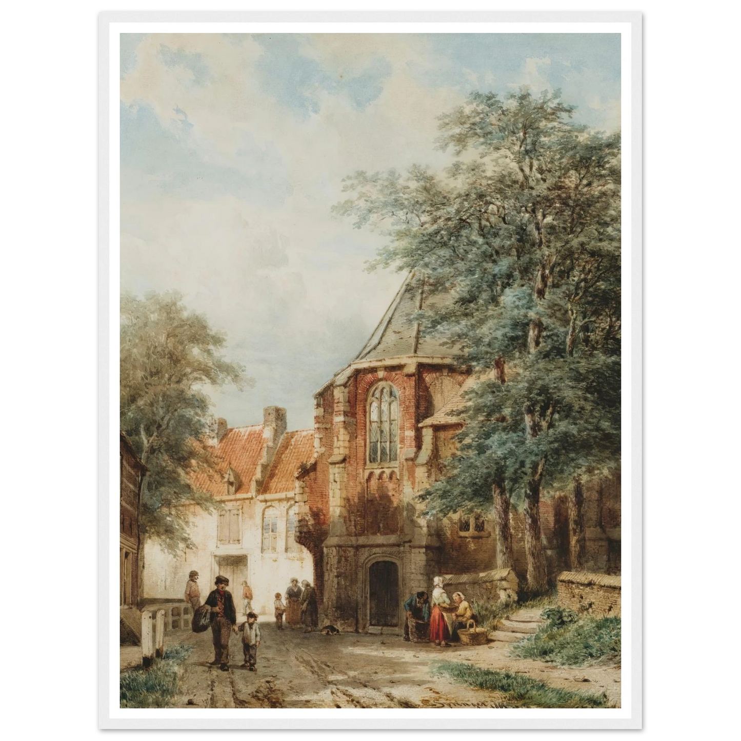 Figures In The Dorpsstraat, Asperen (1861) Art Print | Cornelis Springer - Framed Poster - 30x40 cm / 12x16″ - Black frame
