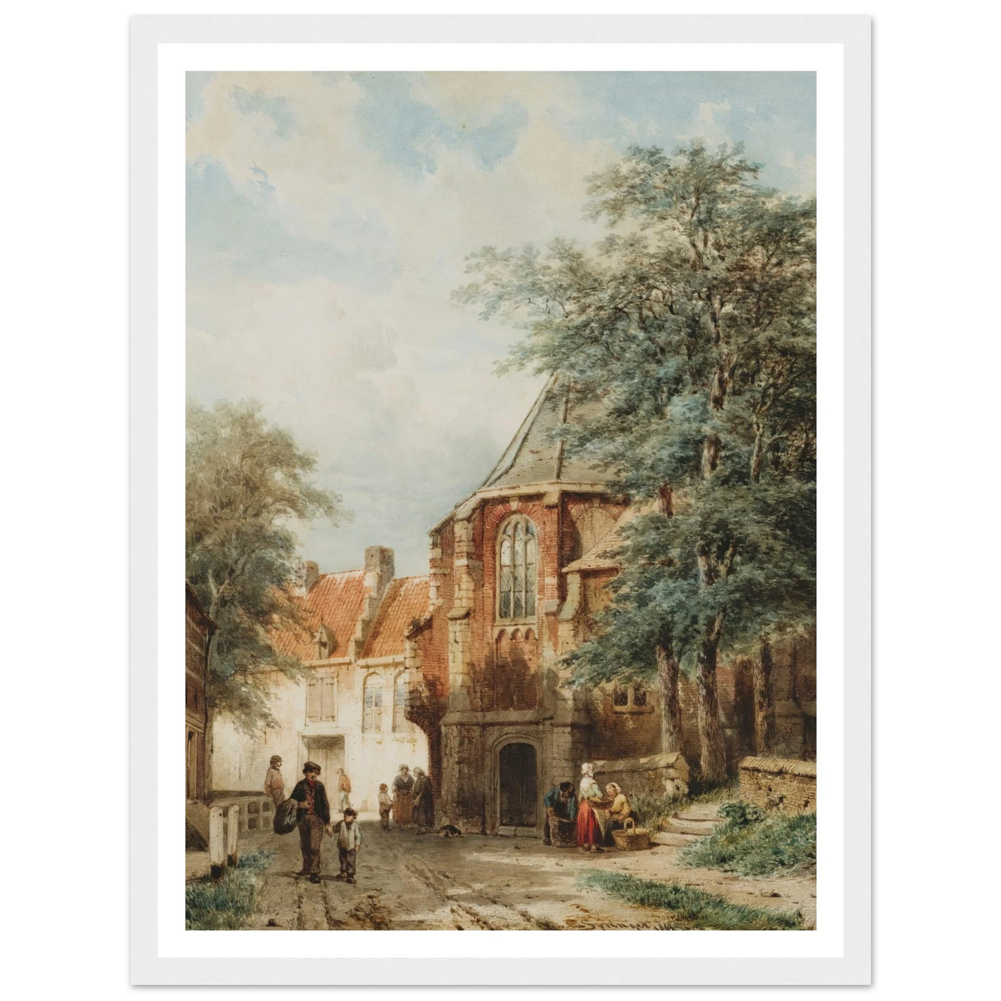 Figures In The Dorpsstraat, Asperen (1861) Art Print | Cornelis Springer - Framed Poster - 30x40 cm / 12x16″ - Black frame