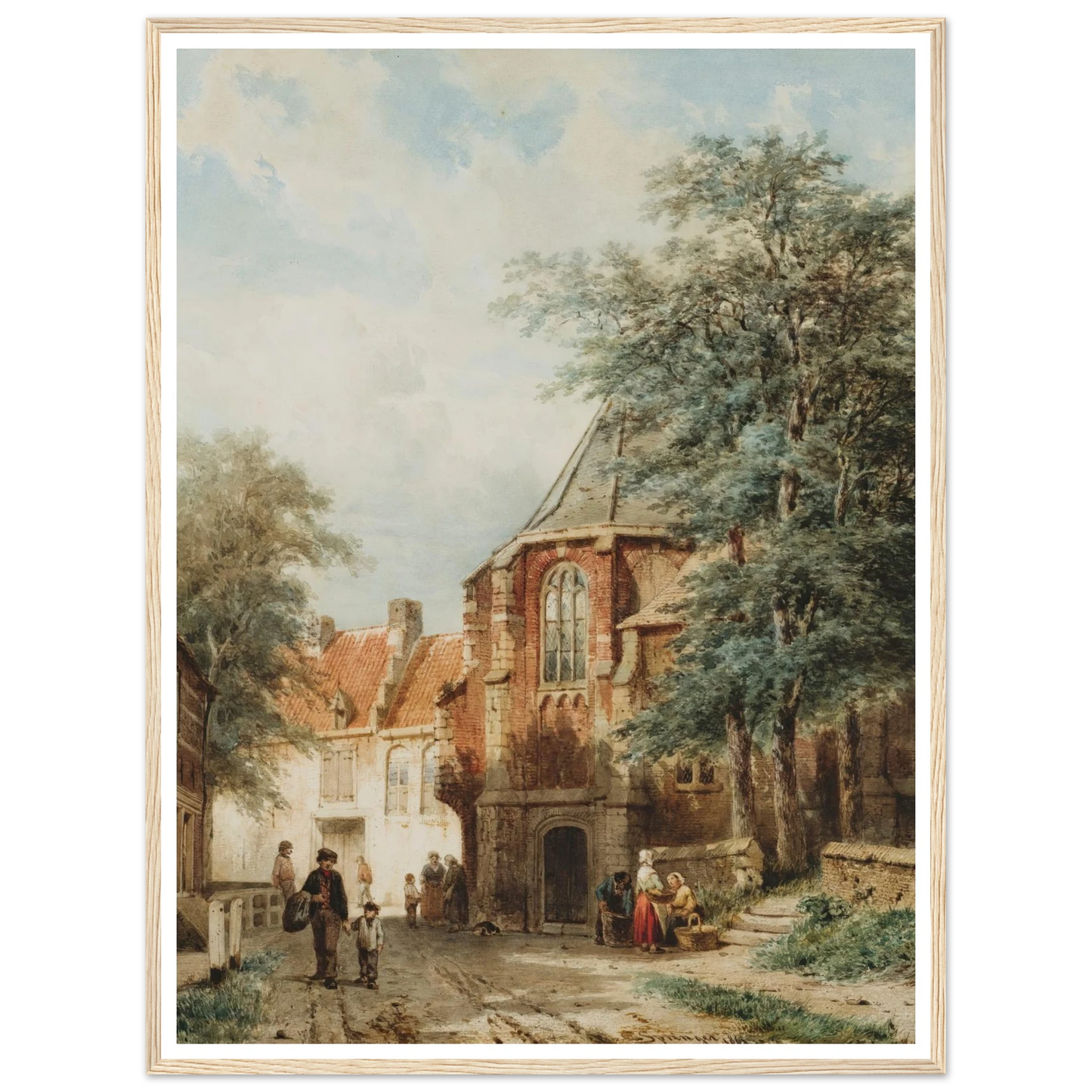 Figures In The Dorpsstraat, Asperen (1861) Art Print | Cornelis Springer - Framed Poster - 30x40 cm / 12x16″ - Black frame