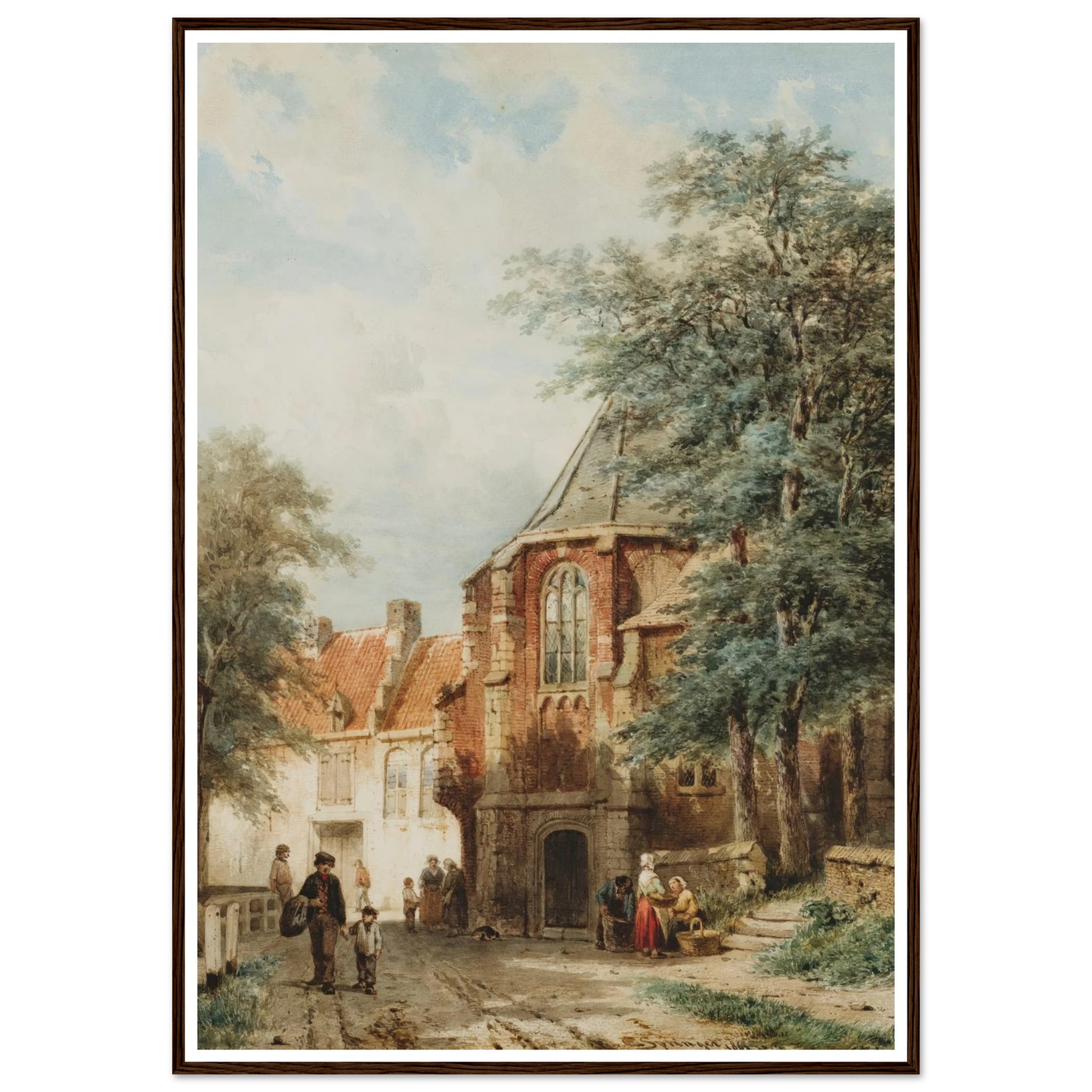Figures In The Dorpsstraat, Asperen (1861) Art Print | Cornelis Springer - Framed Poster - 30x40 cm / 12x16″ - Black frame