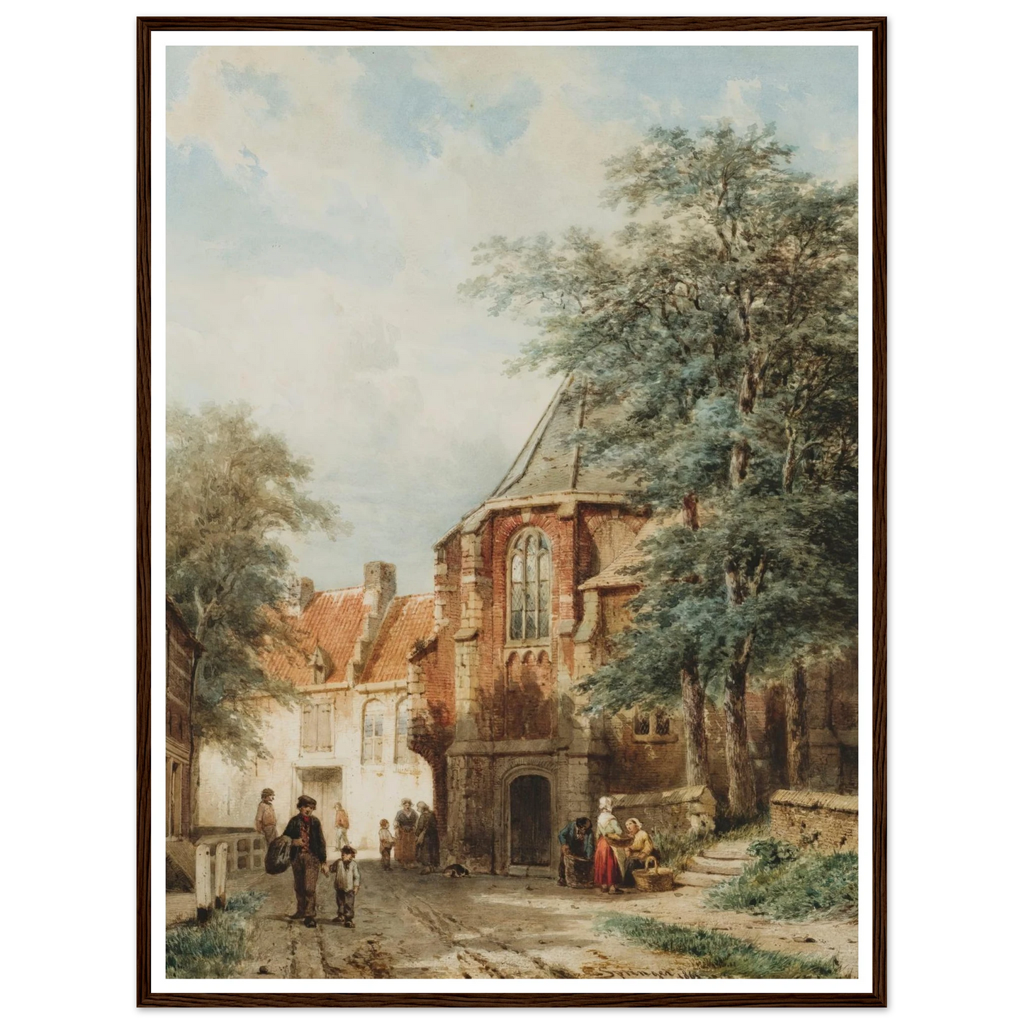 Figures In The Dorpsstraat, Asperen (1861) Art Print | Cornelis Springer - Framed Poster - 30x40 cm / 12x16″ - Black frame