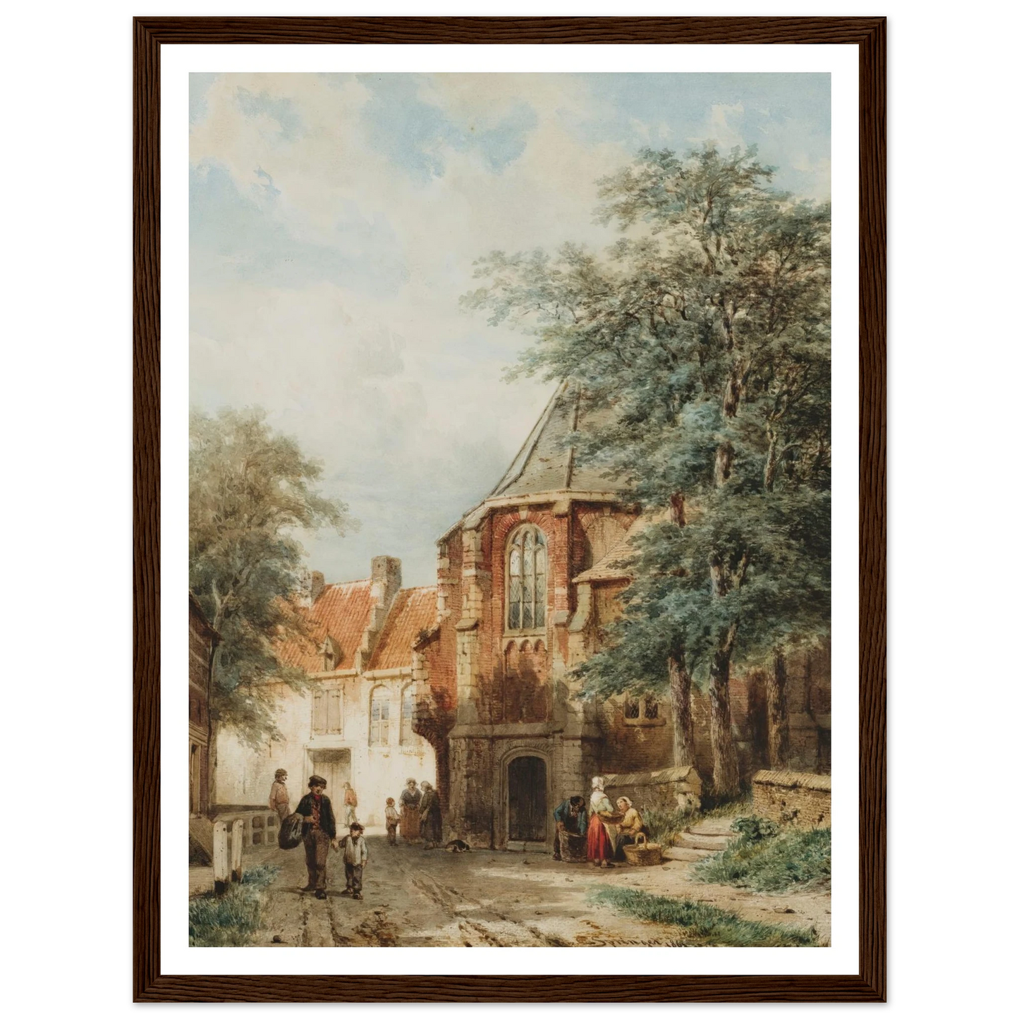 Figures In The Dorpsstraat, Asperen (1861) Art Print | Cornelis Springer - Framed Poster - 30x40 cm / 12x16″ - Black frame