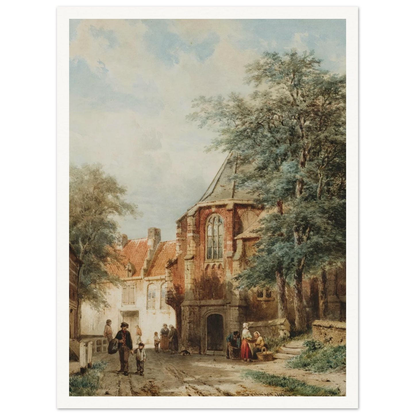 Figures In The Dorpsstraat, Asperen (1861) Art Print | Cornelis Springer - Framed Poster - 30x40 cm / 12x16″ - Black frame