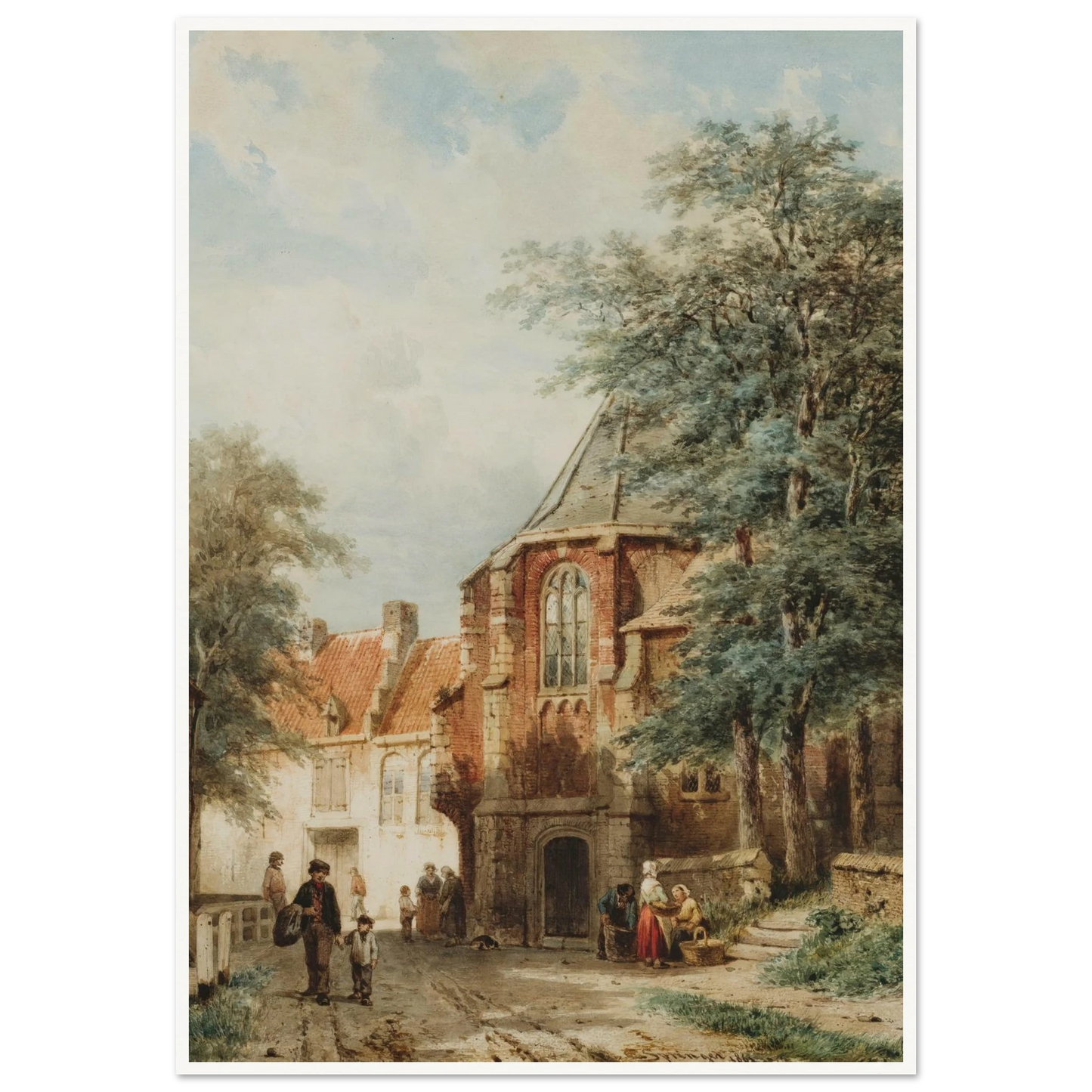 Figures In The Dorpsstraat, Asperen (1861) Art Print | Cornelis Springer - Framed Poster - 30x40 cm / 12x16″ - Black frame