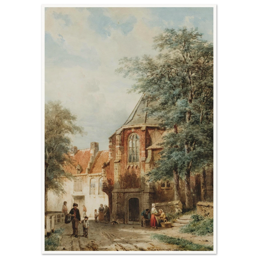 Figures In The Dorpsstraat, Asperen (1861) Art Print | Cornelis Springer - Framed Poster - 30x40 cm / 12x16″ - Black frame