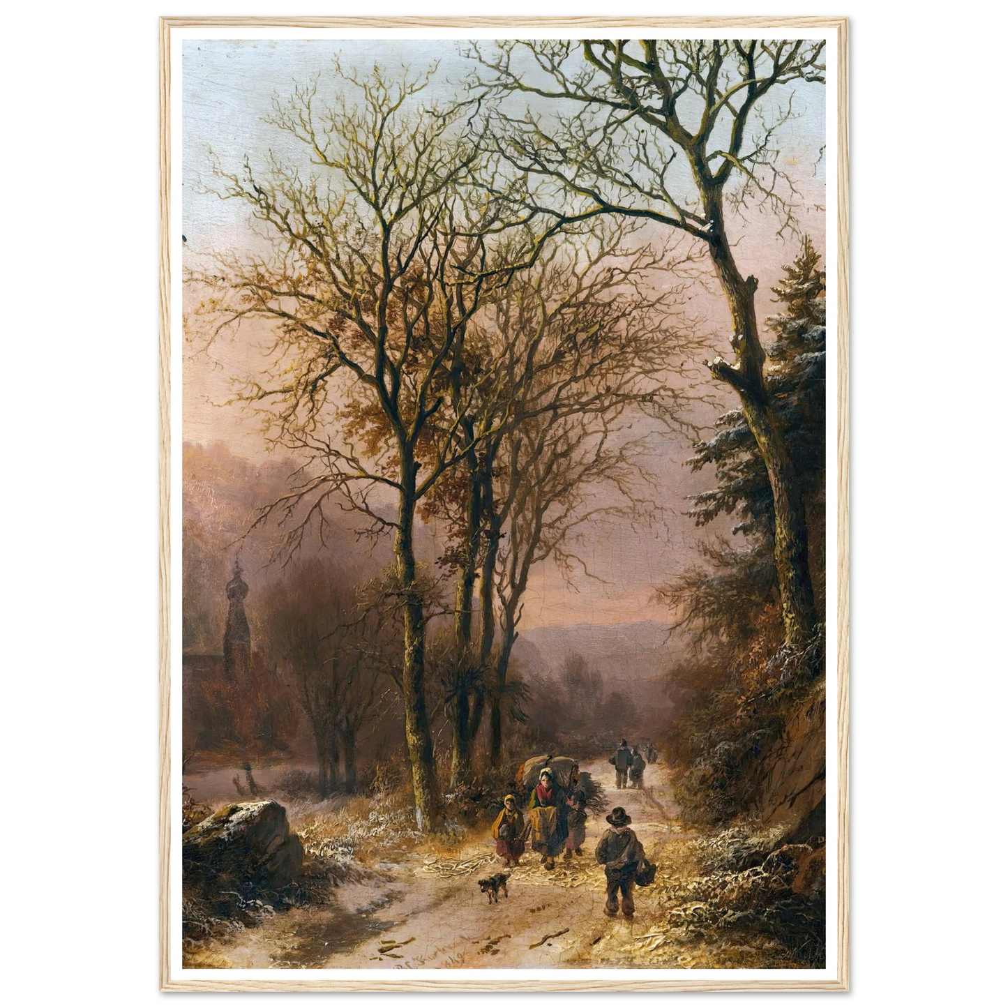 Figures on a winter road (1849) Art Print | Barend Cornelis Koekkoek - Framed Poster - 30x40 cm / 12x16″ - Black frame