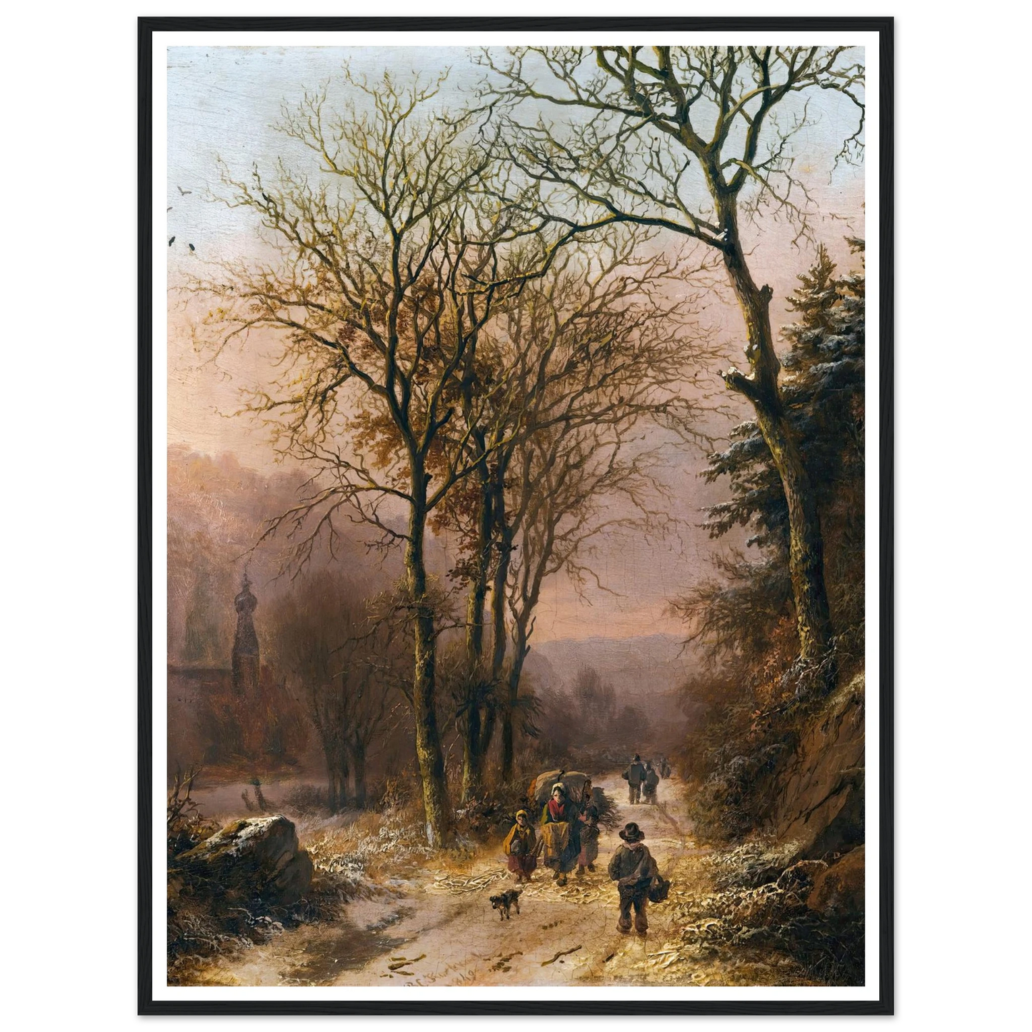 Figures on a winter road (1849) Art Print | Barend Cornelis Koekkoek - Framed Poster - 30x40 cm / 12x16″ - Black frame