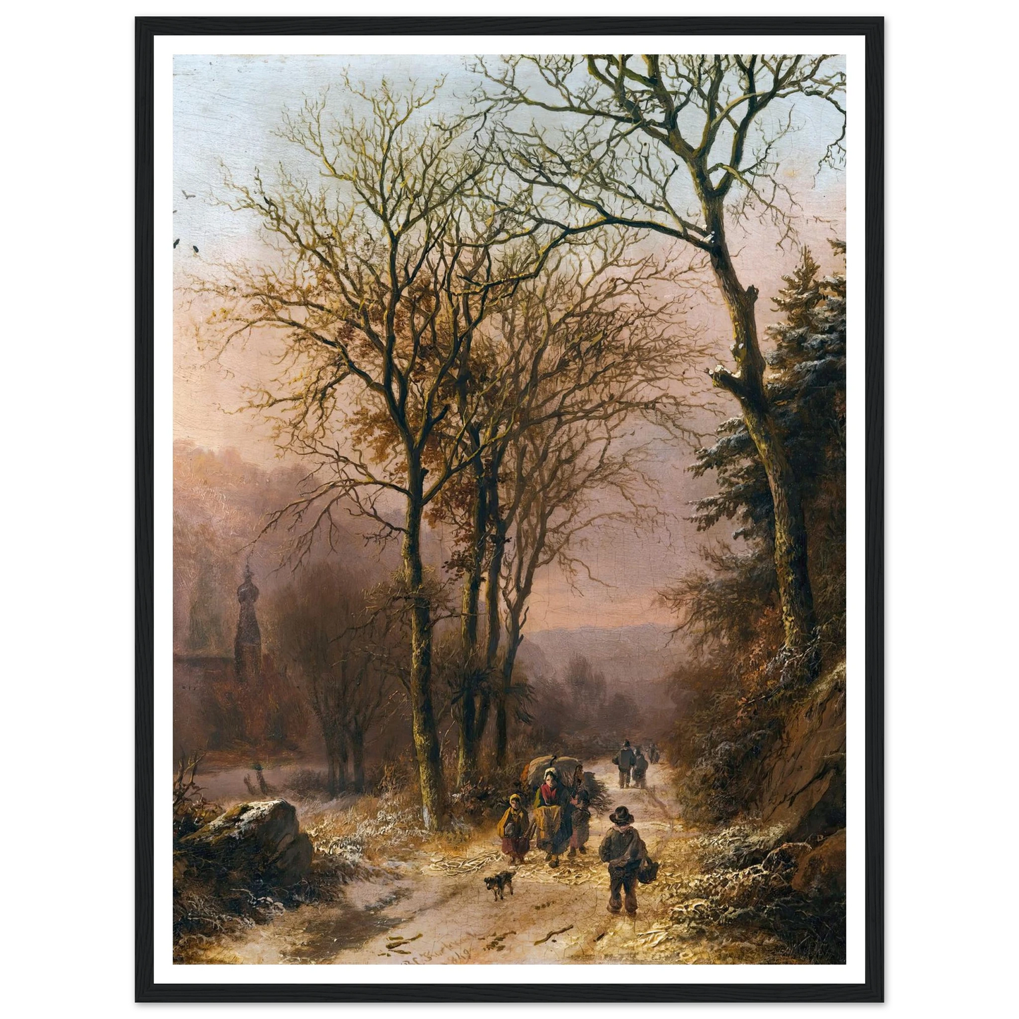 Figures on a winter road (1849) Art Print | Barend Cornelis Koekkoek - Framed Poster - 30x40 cm / 12x16″ - Black frame