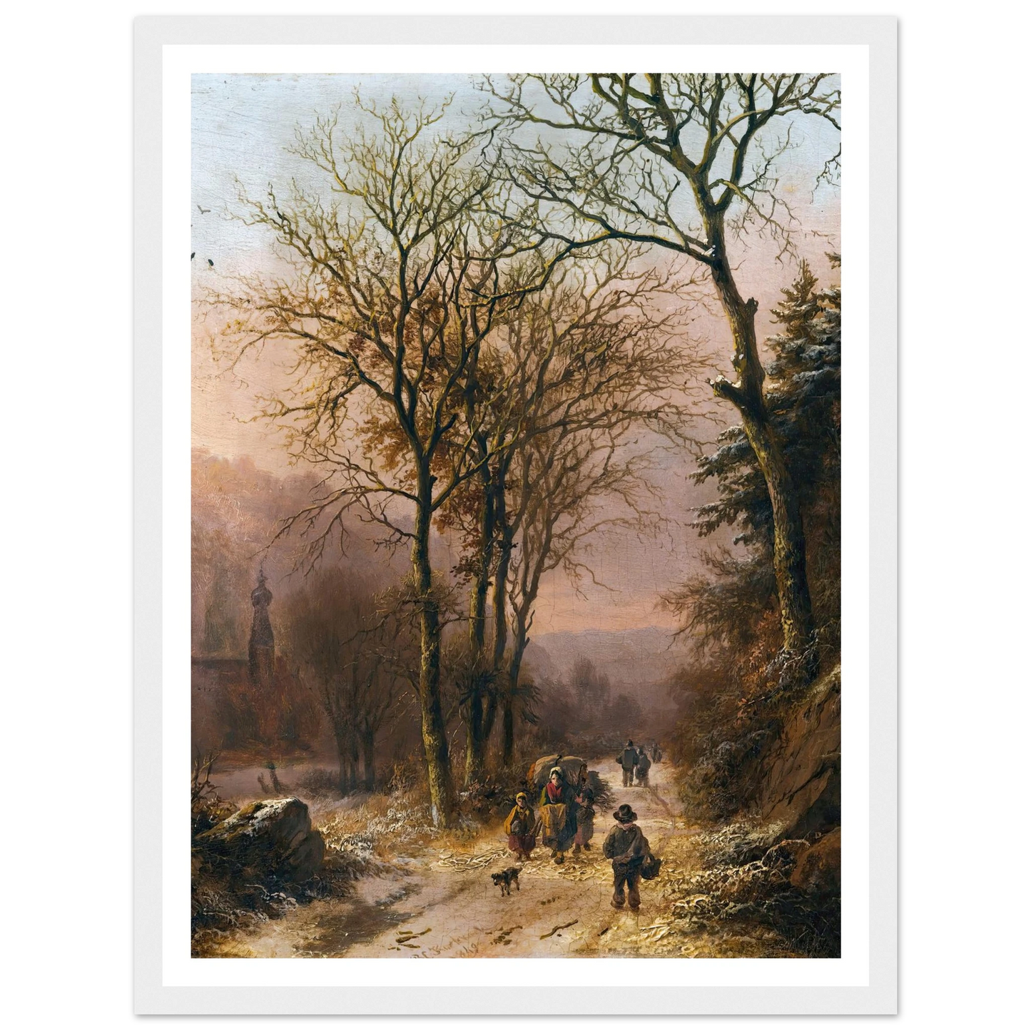 Figures on a winter road (1849) Art Print | Barend Cornelis Koekkoek - Framed Poster - 30x40 cm / 12x16″ - Black frame
