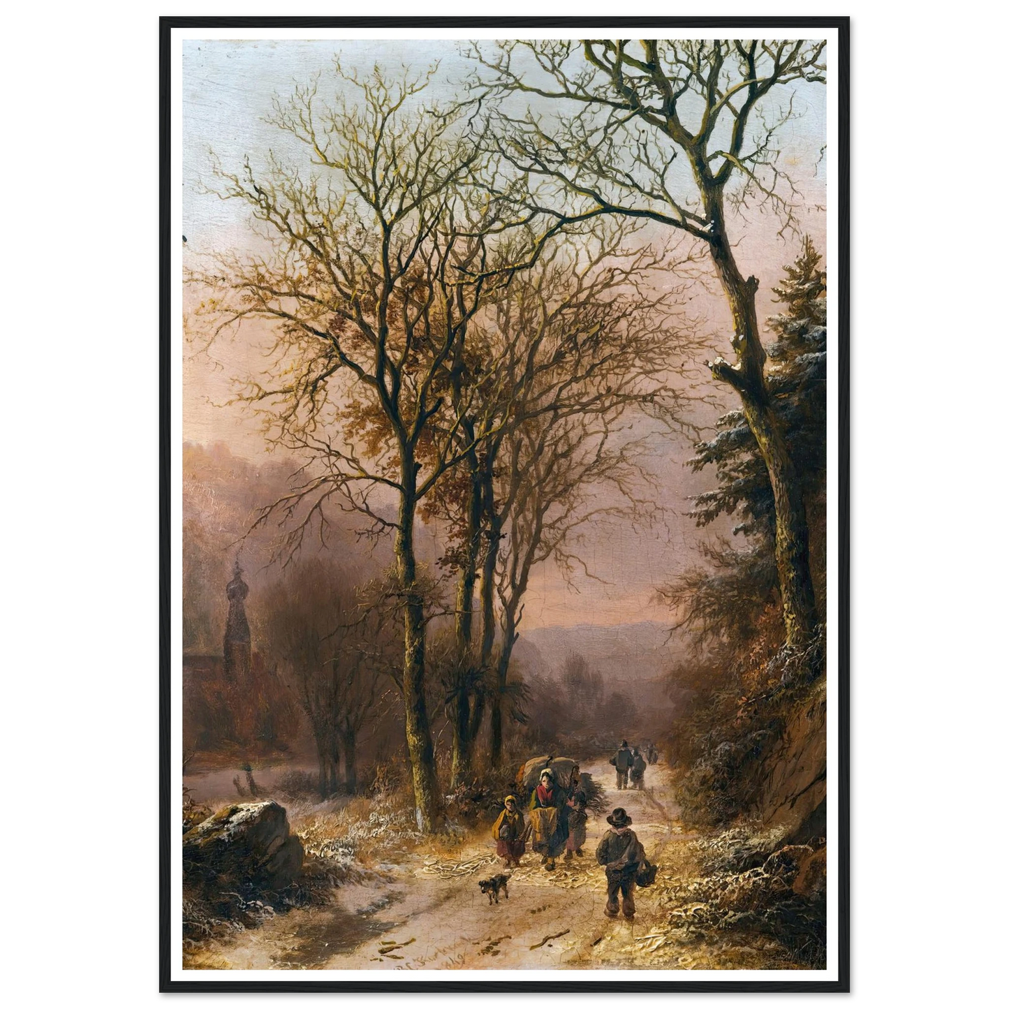 Figures on a winter road (1849) Art Print | Barend Cornelis Koekkoek - Framed Poster - 30x40 cm / 12x16″ - Black frame