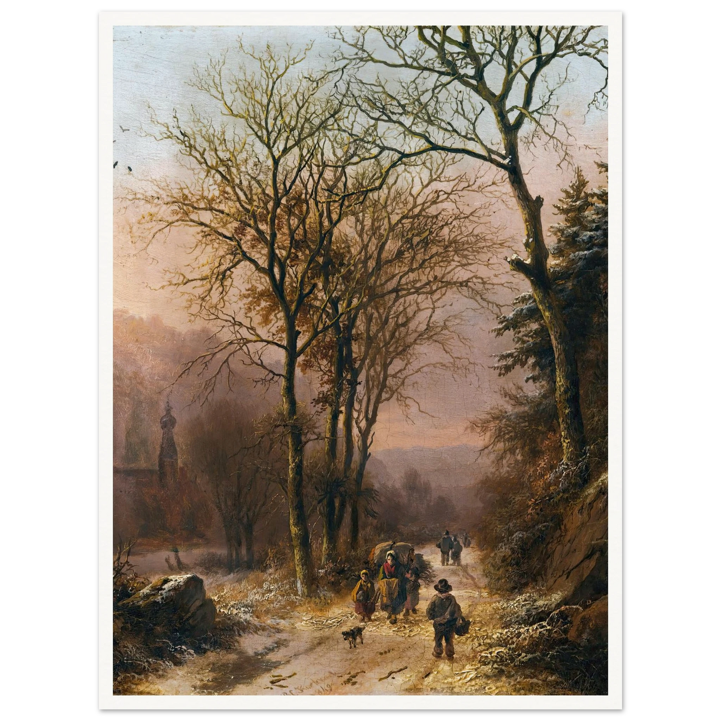 Figures on a winter road (1849) Art Print | Barend Cornelis Koekkoek - Framed Poster - 30x40 cm / 12x16″ - Black frame