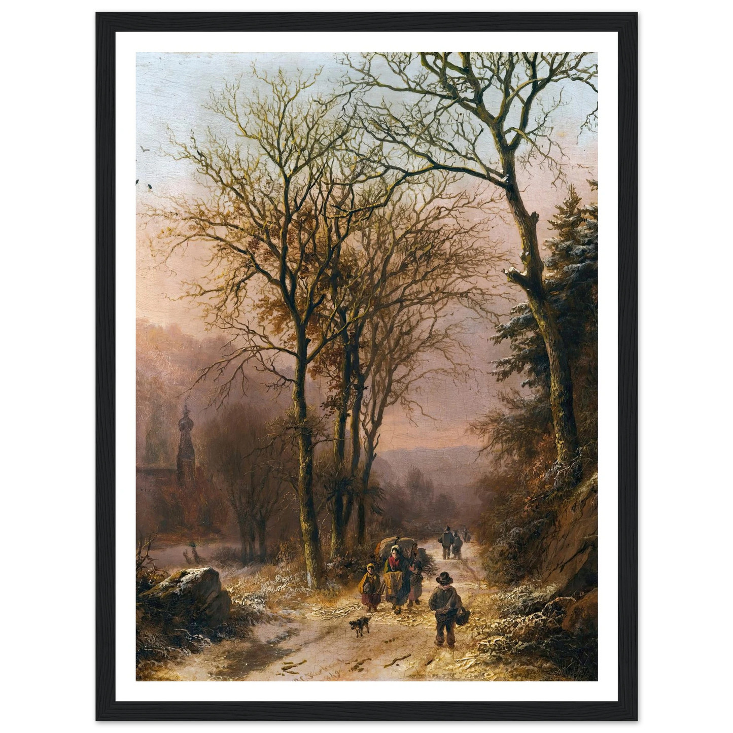Figures on a winter road (1849) Art Print | Barend Cornelis Koekkoek - Framed Poster - 30x40 cm / 12x16″ - Black frame