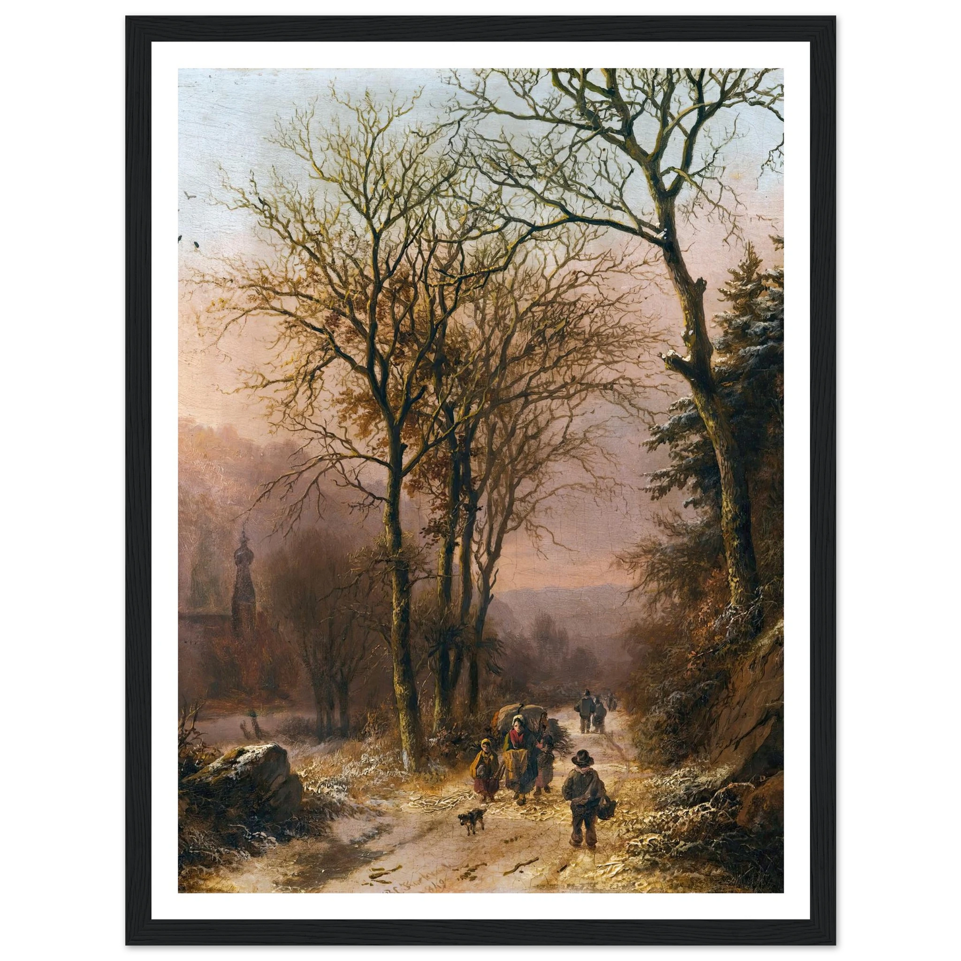 Figures on a winter road (1849) Art Print | Barend Cornelis Koekkoek - Framed Poster - 30x40 cm / 12x16″ - Black frame