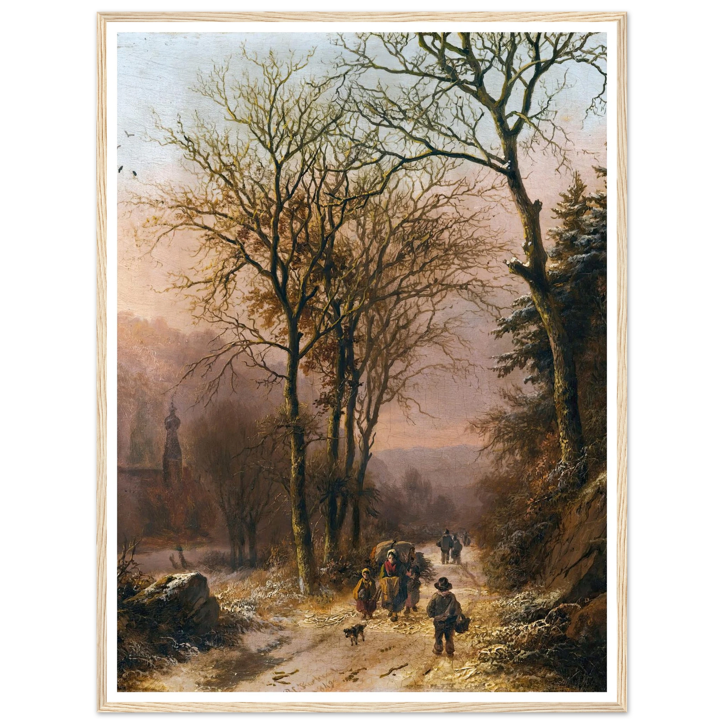 Figures on a winter road (1849) Art Print | Barend Cornelis Koekkoek - Framed Poster - 30x40 cm / 12x16″ - Black frame