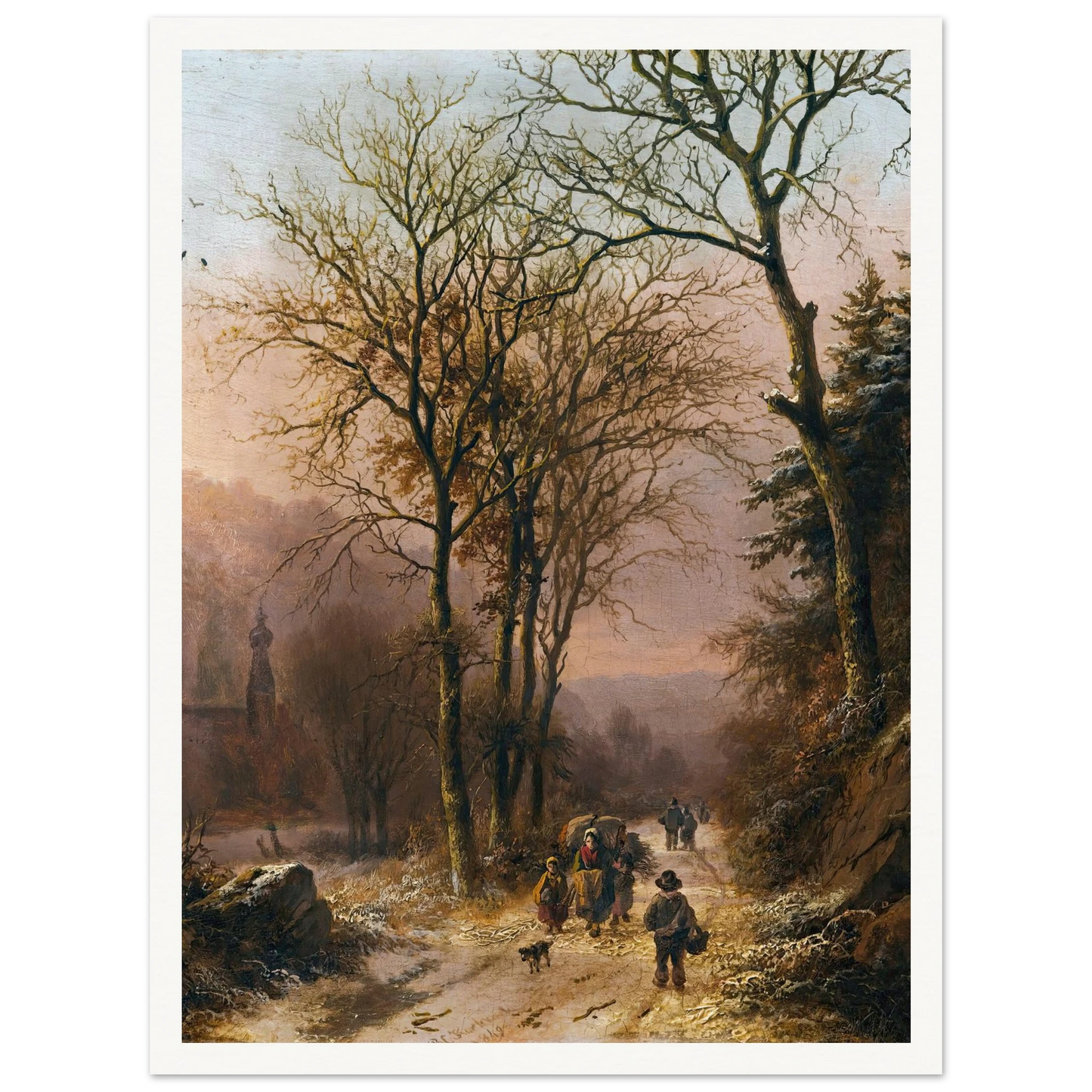 Figures on a winter road (1849) Art Print | Barend Cornelis Koekkoek - Framed Poster - 30x40 cm / 12x16″ - Black frame