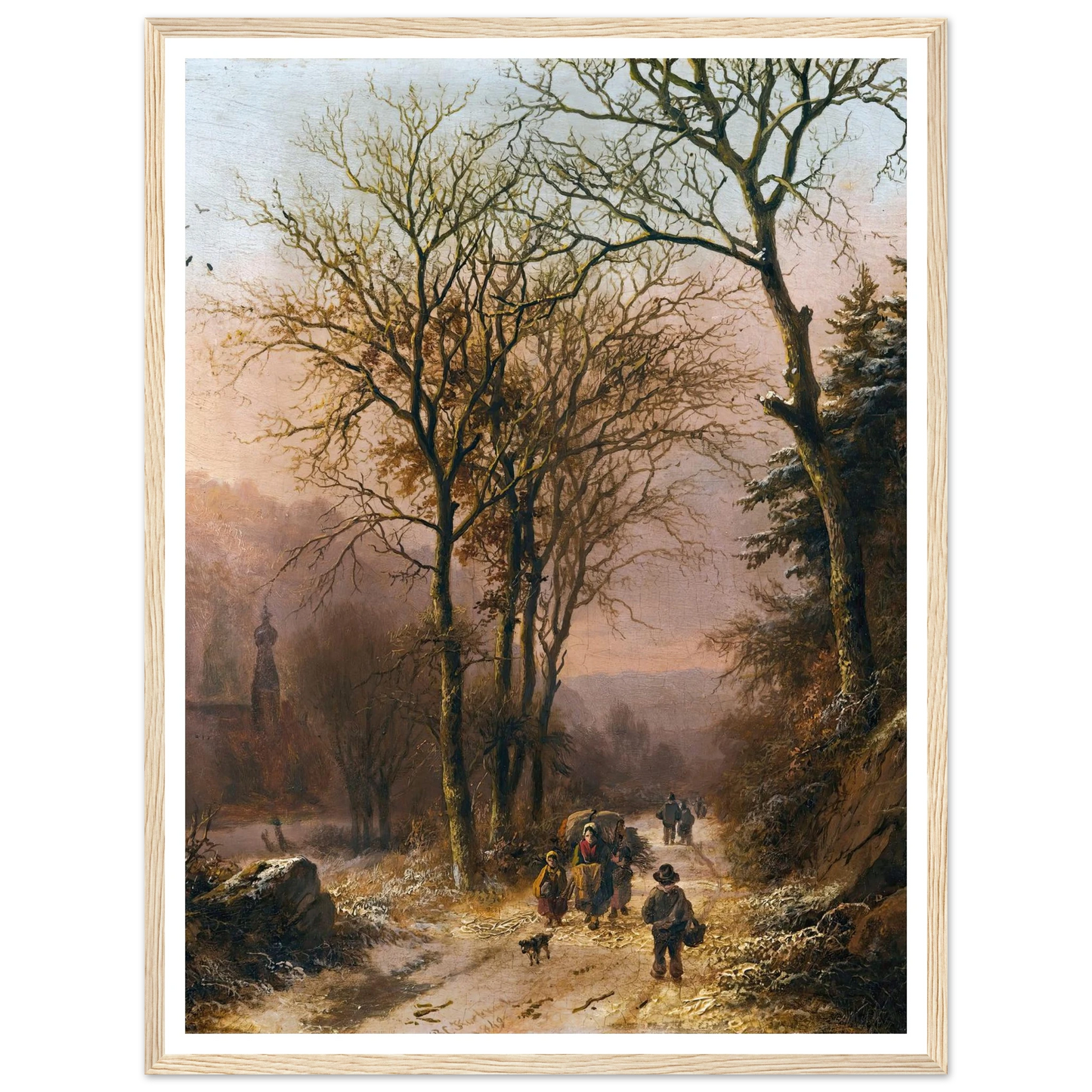 Figures on a winter road (1849) Art Print | Barend Cornelis Koekkoek - Framed Poster - 30x40 cm / 12x16″ - Black frame