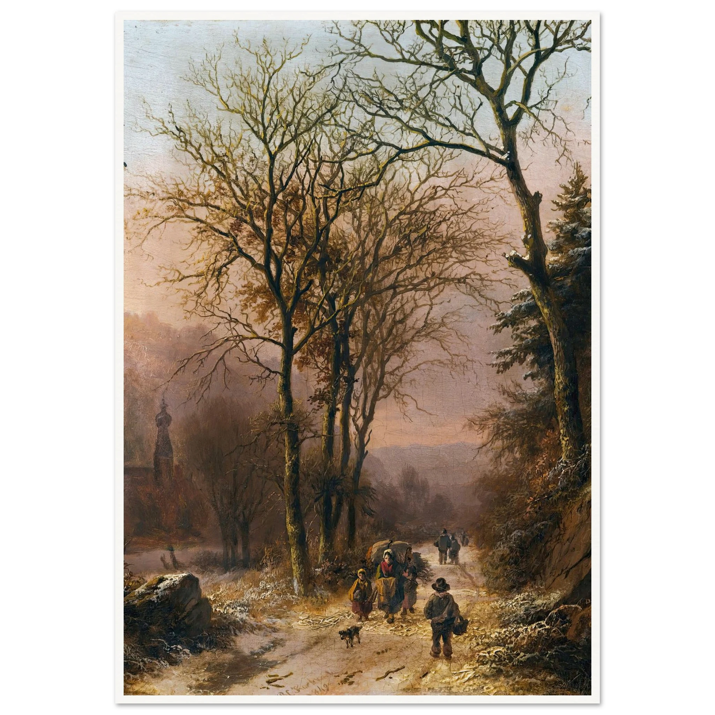Figures on a winter road (1849) Art Print | Barend Cornelis Koekkoek - Framed Poster - 30x40 cm / 12x16″ - Black frame