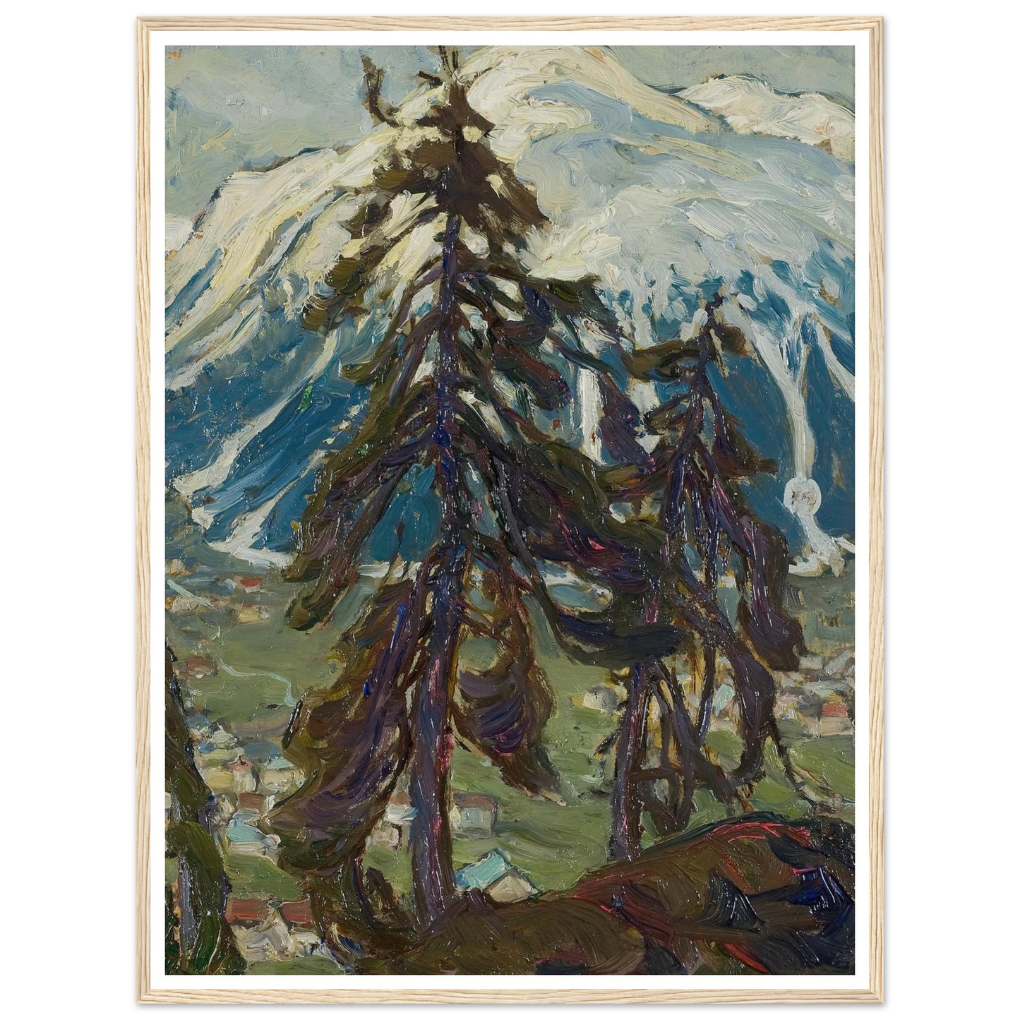Fir Trees in front of the Mountains. Study from North Norway Art Print | Anna Boberg - Framed Poster - 30x40 cm / 12x16″ - Black frame
