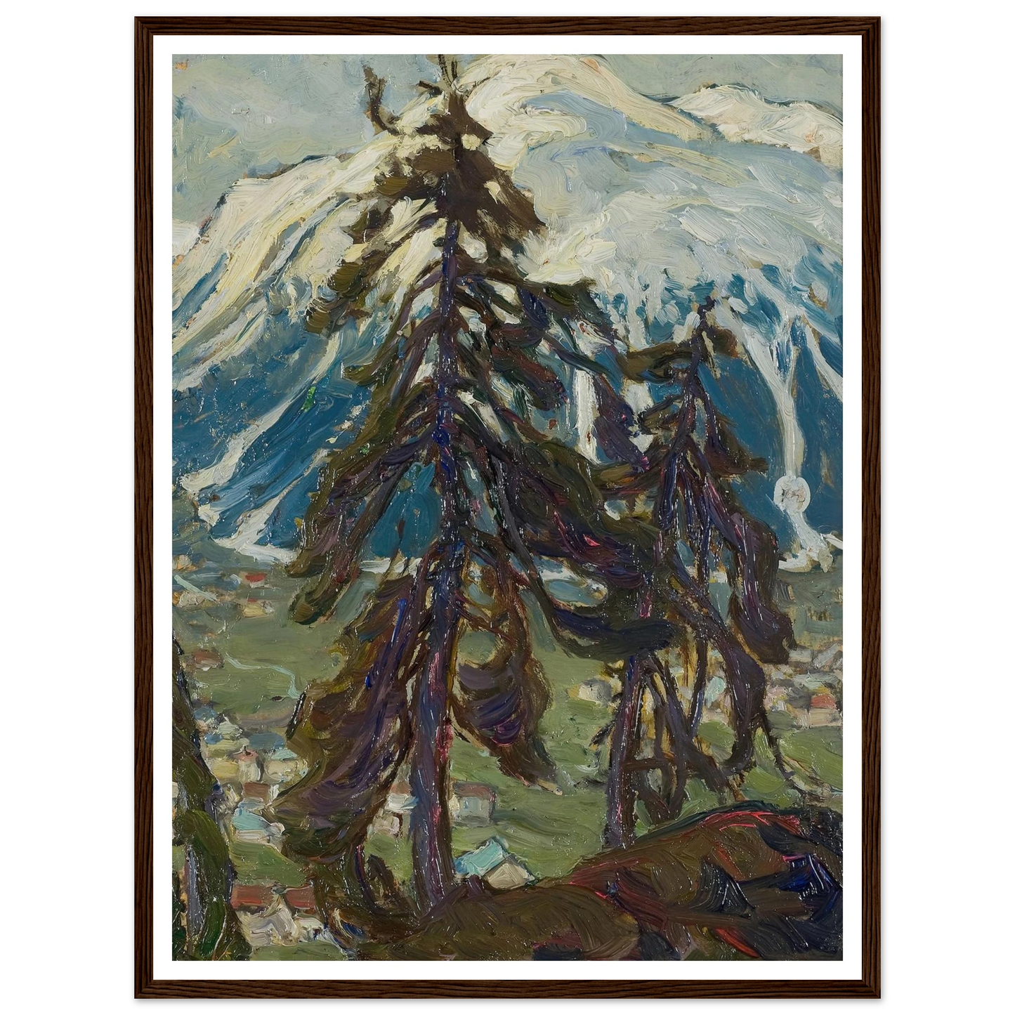Fir Trees in front of the Mountains. Study from North Norway Art Print | Anna Boberg - Framed Poster - 30x40 cm / 12x16″ - Black frame