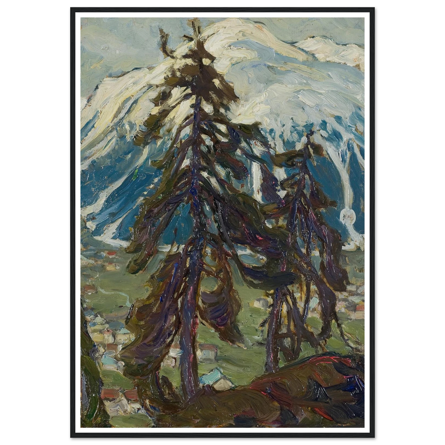 Fir Trees in front of the Mountains. Study from North Norway Art Print | Anna Boberg - Framed Poster - 30x40 cm / 12x16″ - Black frame