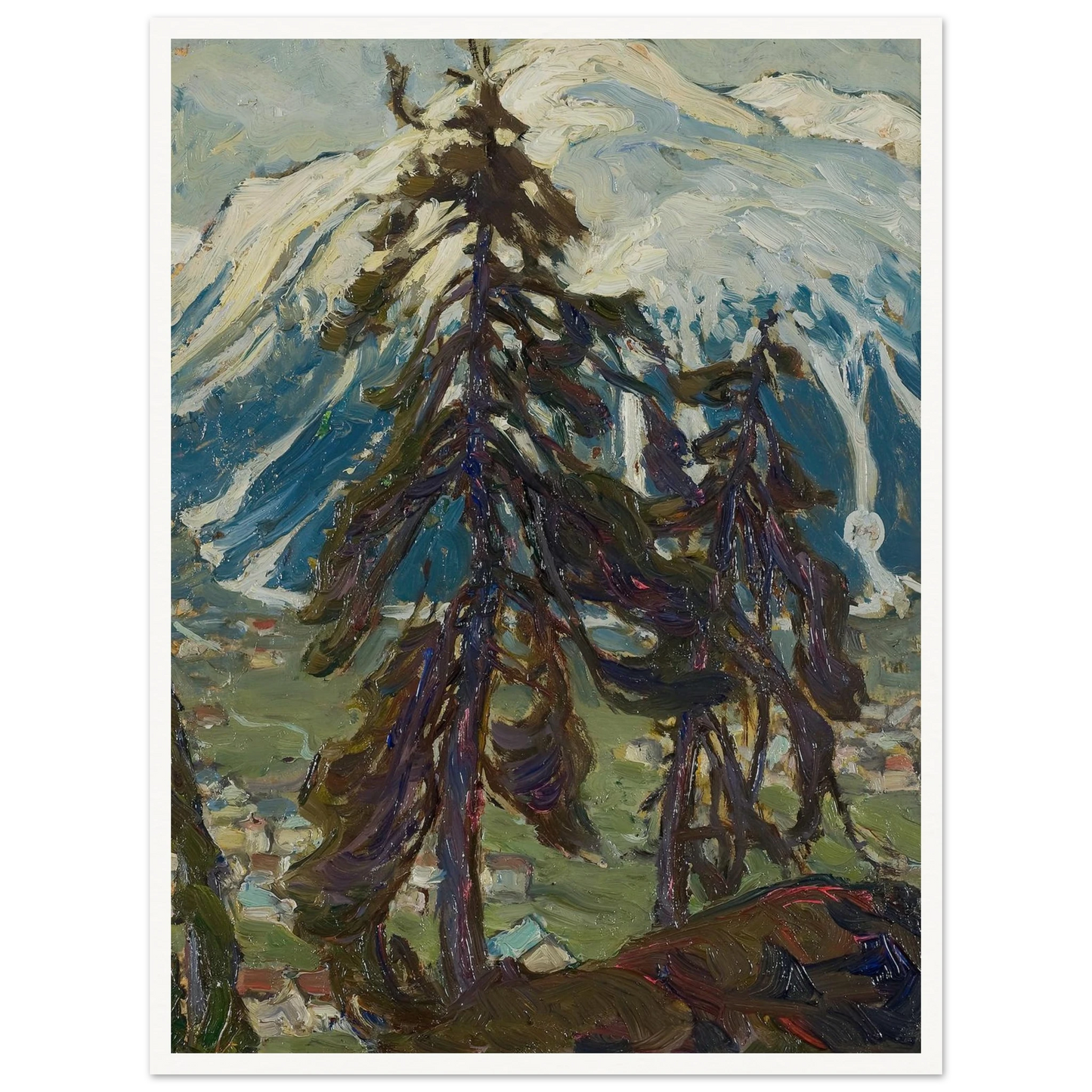 Fir Trees in front of the Mountains. Study from North Norway Art Print | Anna Boberg - Framed Poster - 30x40 cm / 12x16″ - Black frame