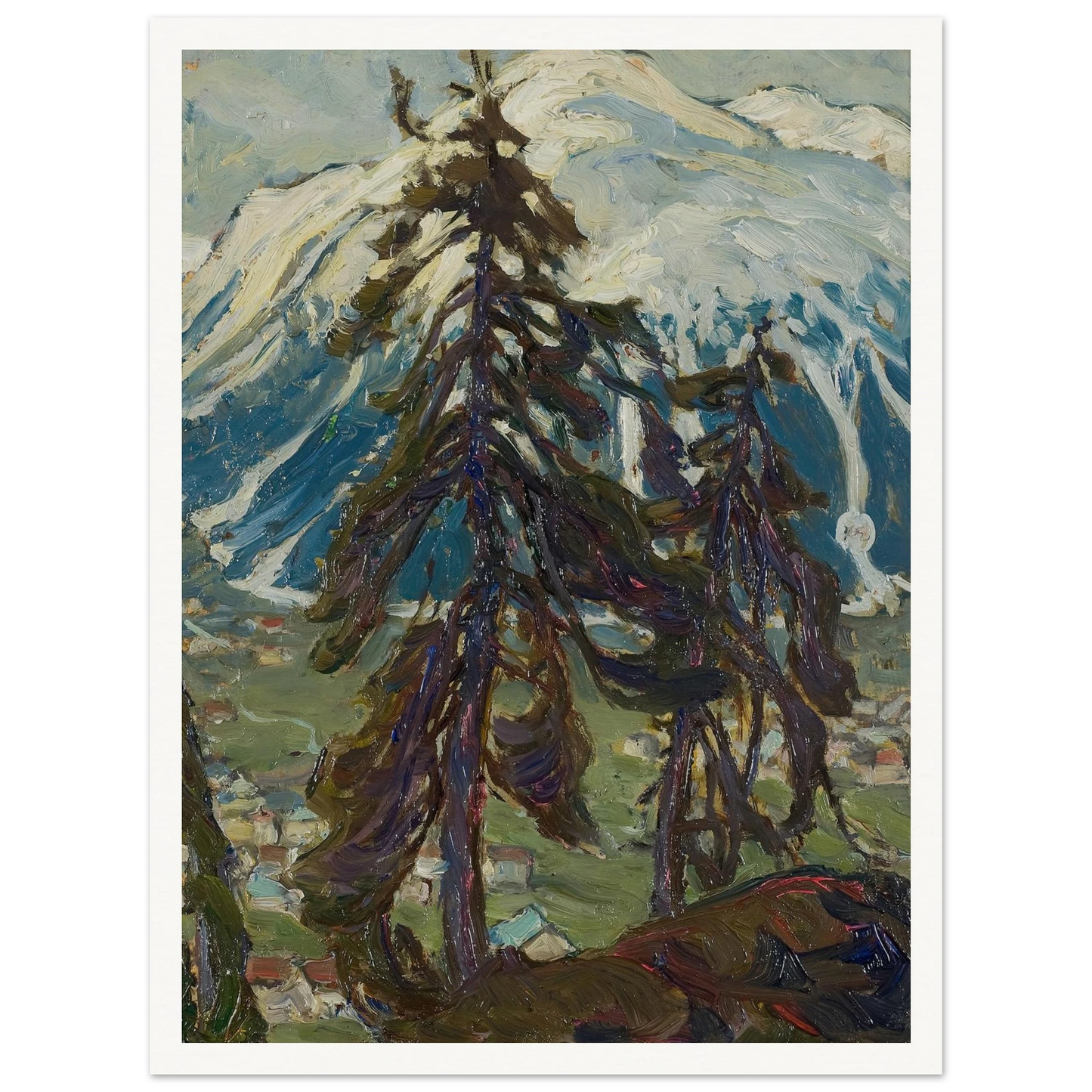 Fir Trees in front of the Mountains. Study from North Norway Art Print | Anna Boberg - Framed Poster - 30x40 cm / 12x16″ - Black frame