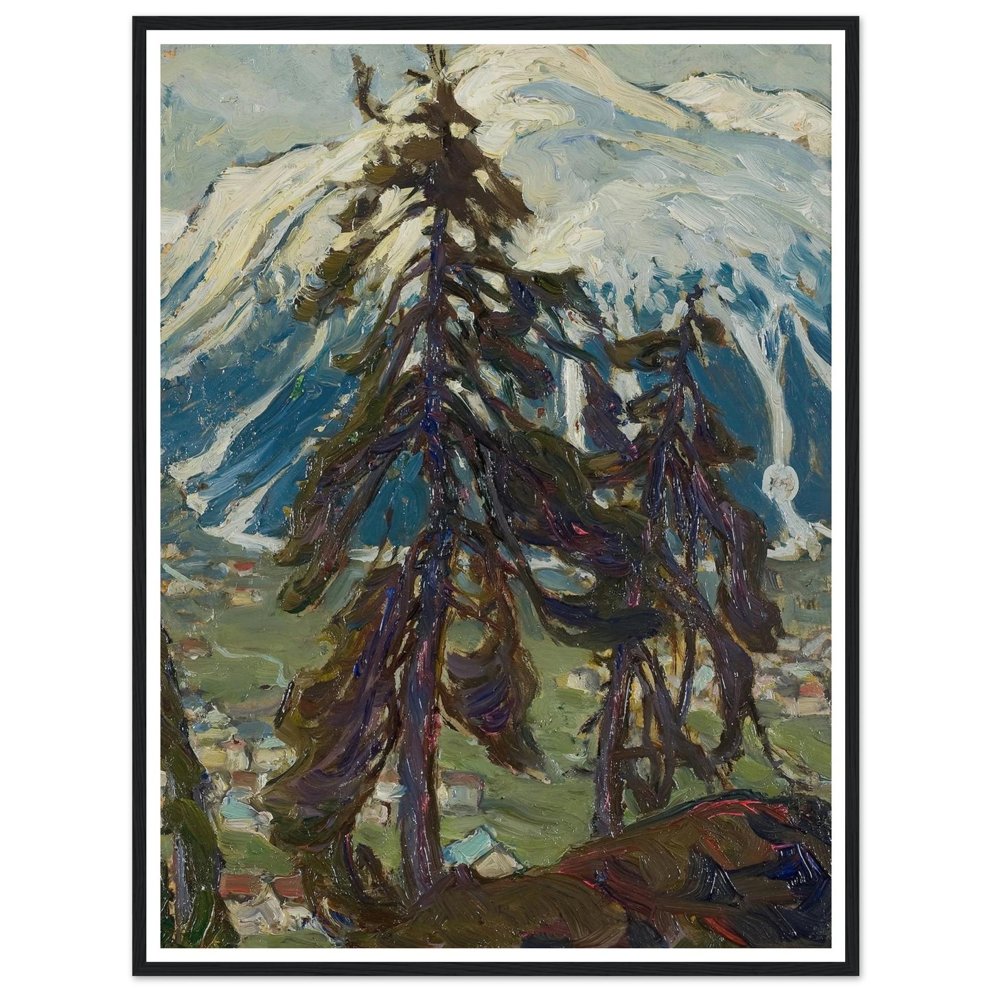Fir Trees in front of the Mountains. Study from North Norway Art Print | Anna Boberg - Framed Poster - 30x40 cm / 12x16″ - Black frame