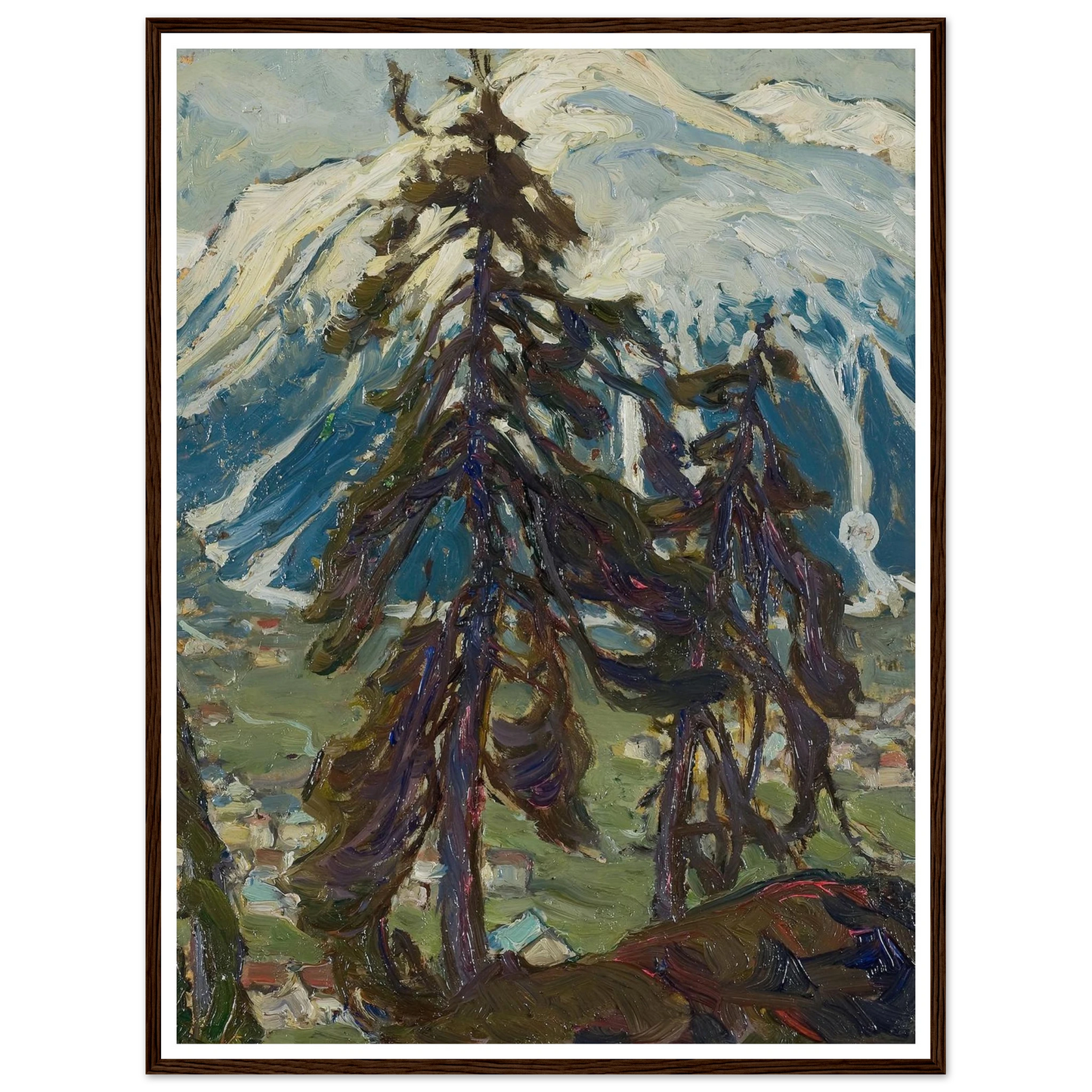 Fir Trees in front of the Mountains. Study from North Norway Art Print | Anna Boberg - Framed Poster - 30x40 cm / 12x16″ - Black frame