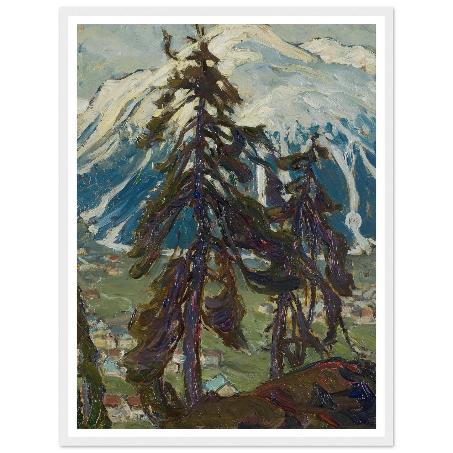 Fir Trees in front of the Mountains. Study from North Norway Art Print | Anna Boberg - Framed Poster - 30x40 cm / 12x16″ - Black frame
