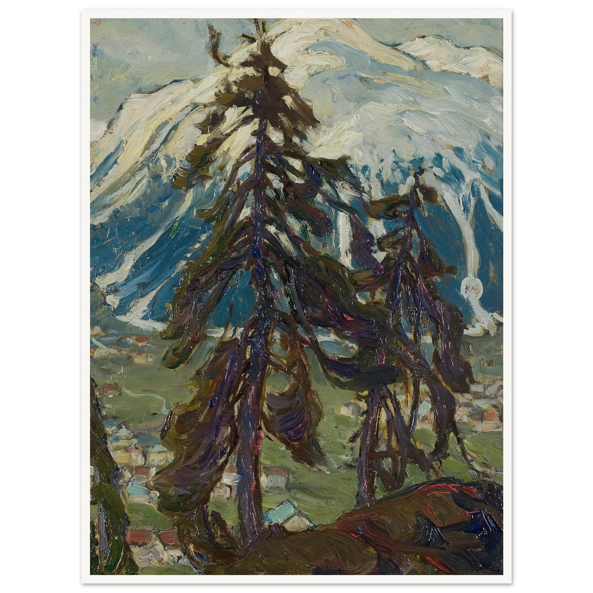 Fir Trees in front of the Mountains. Study from North Norway Art Print | Anna Boberg - Framed Poster - 30x40 cm / 12x16″ - Black frame