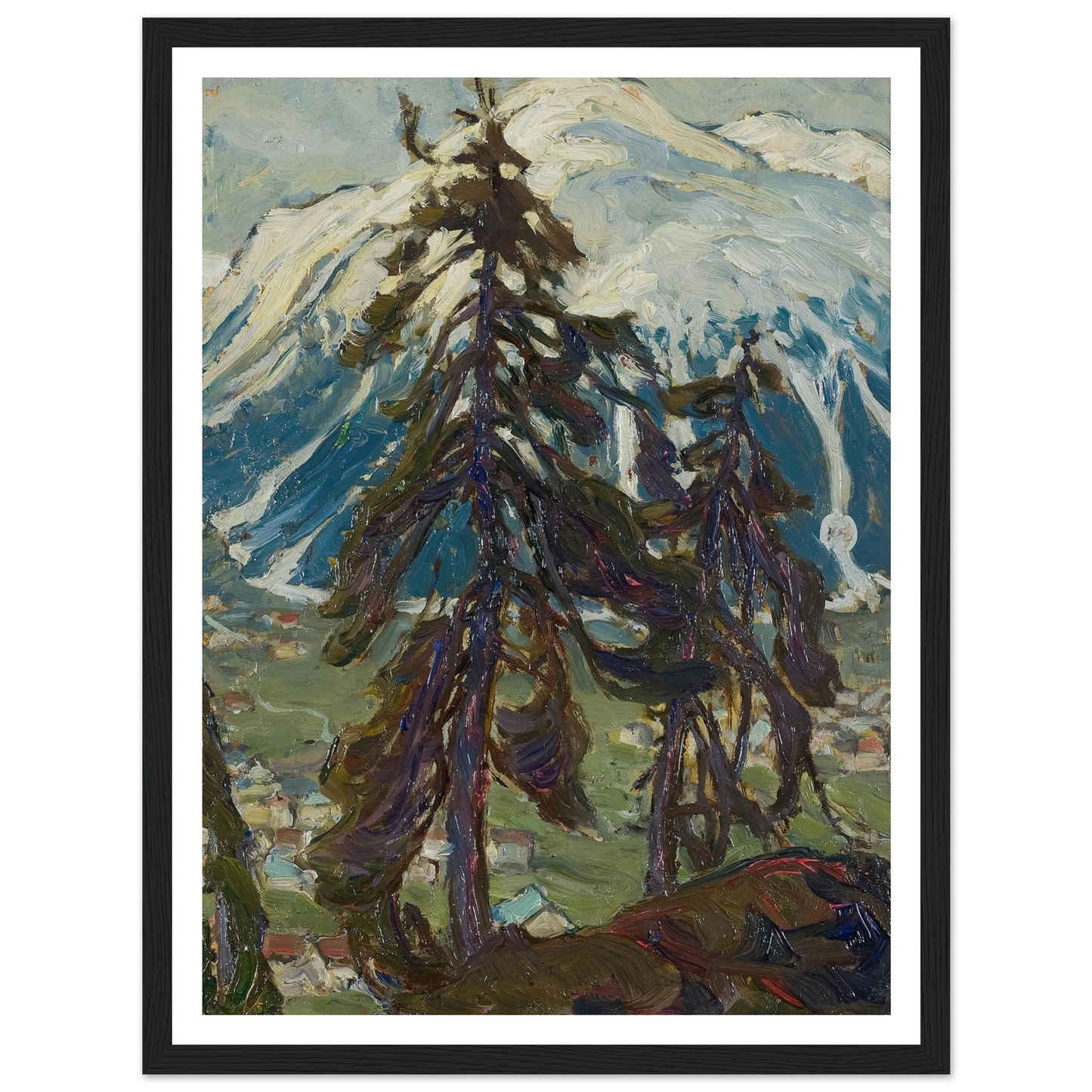 Fir Trees in front of the Mountains. Study from North Norway Art Print | Anna Boberg - Framed Poster - 30x40 cm / 12x16″ - Black frame