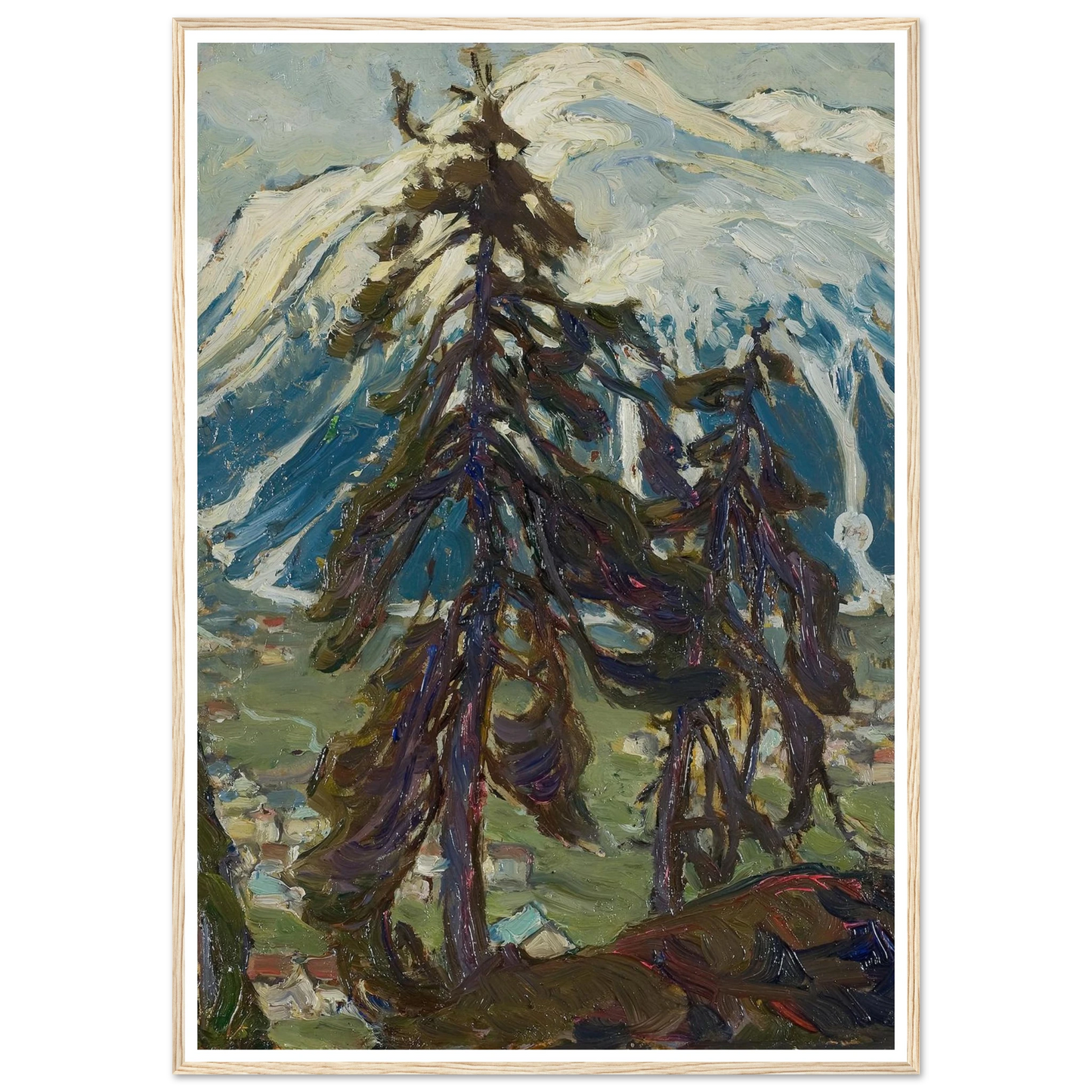 Fir Trees in front of the Mountains. Study from North Norway Art Print | Anna Boberg - Framed Poster - 30x40 cm / 12x16″ - Black frame