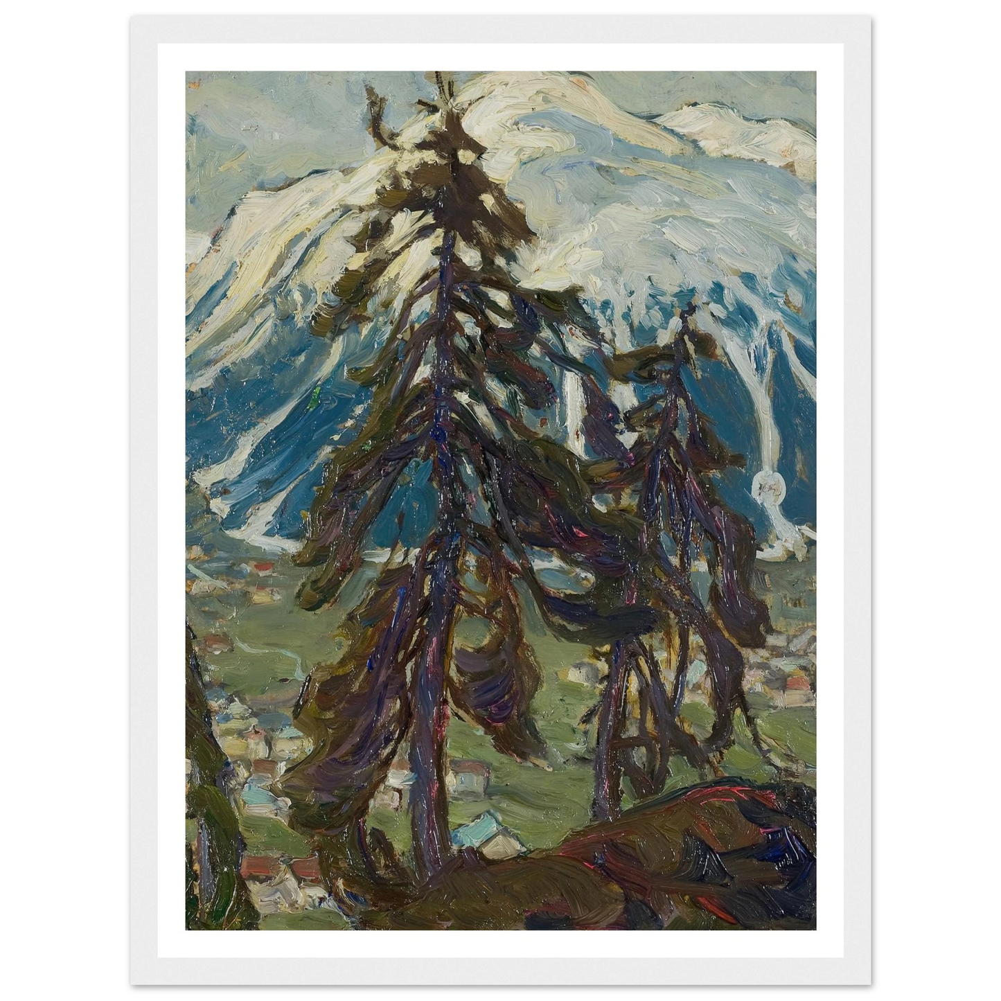 Fir Trees in front of the Mountains. Study from North Norway Art Print | Anna Boberg - Framed Poster - 30x40 cm / 12x16″ - Black frame