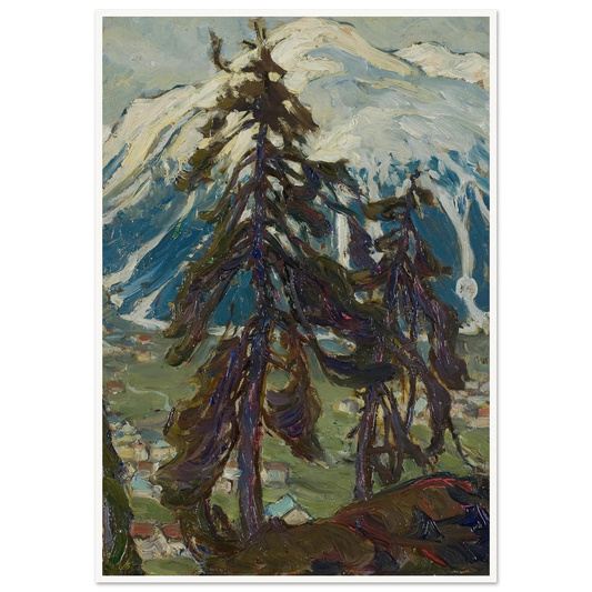 Fir Trees in front of the Mountains. Study from North Norway Art Print | Anna Boberg - Framed Poster - 30x40 cm / 12x16″ - Black frame