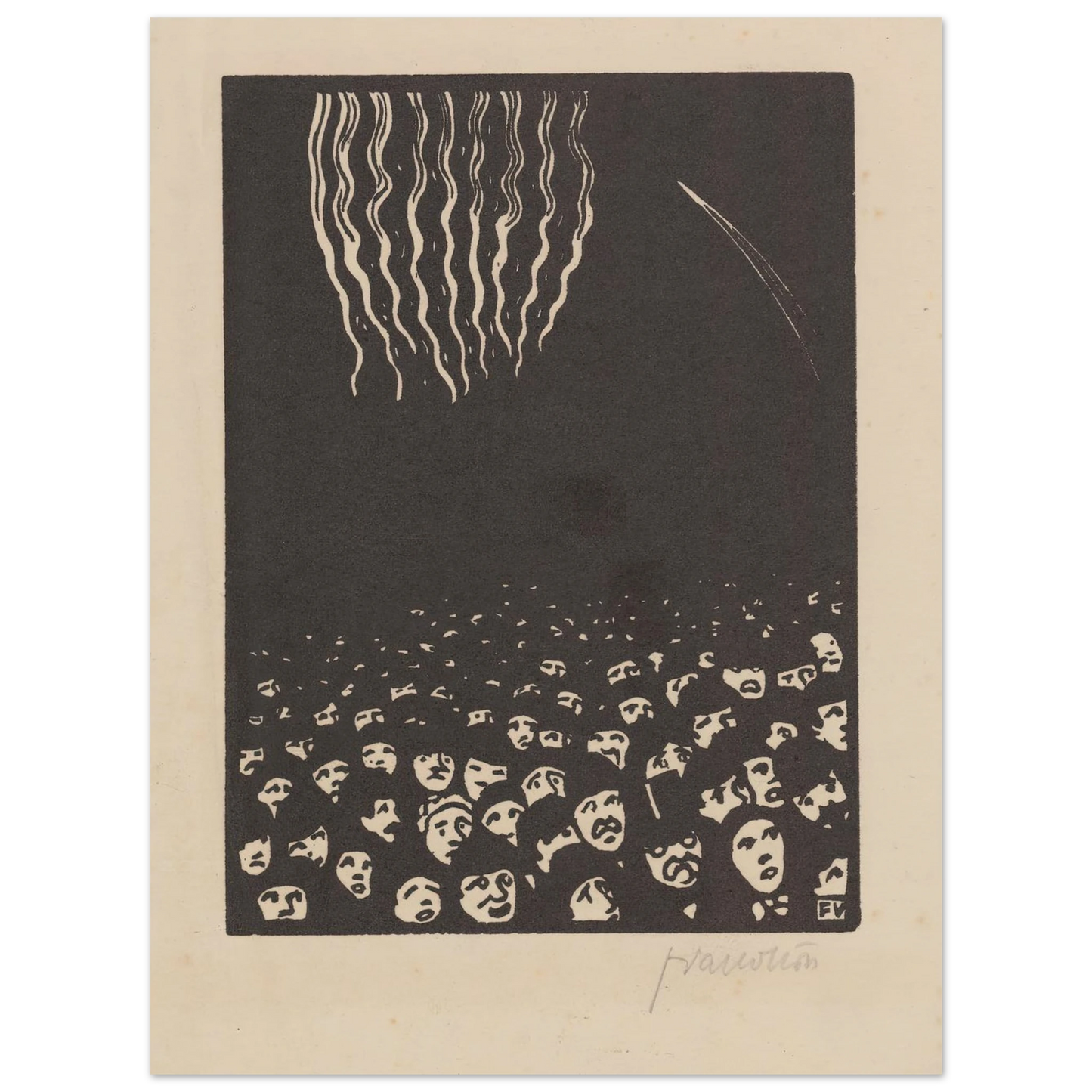 Fireworks (Le feu d’artifice) (1901) Art Print | Felix Vallotton - Framed Poster - 30x40 cm / 12x16″ - Black frame