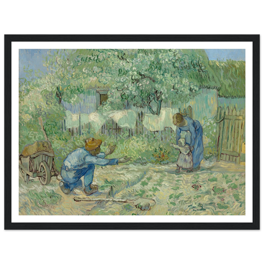 First Steps, after Millet (1890) Art Print | Vincent van Gogh - Framed Poster - 30x40 cm / 12x16″ - Black frame