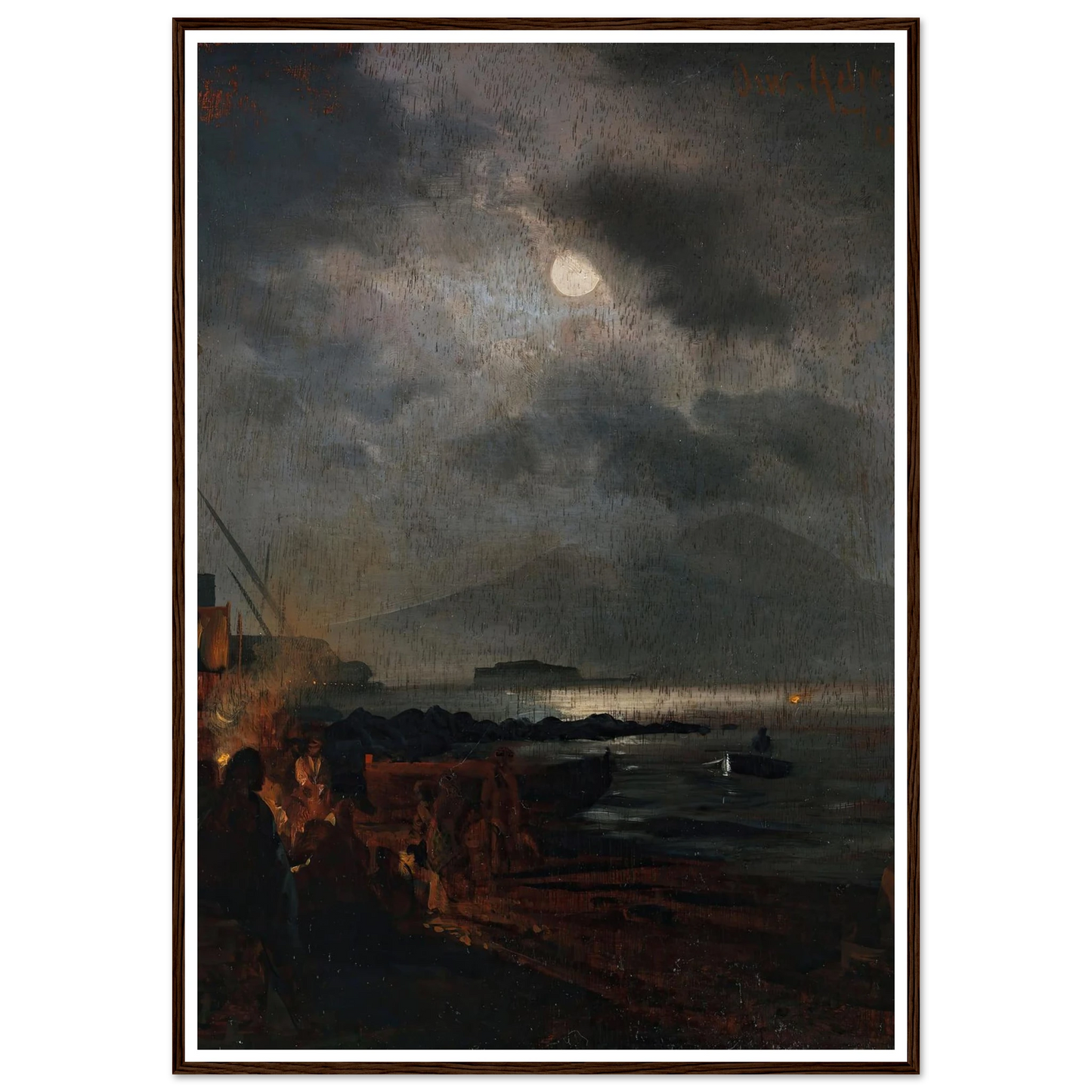 Fischer in der Bucht von Neapel bei Mondschein (1885) Art Print | Oswald Achenbach - Framed Poster - 30x40 cm / 12x16″ - Black frame