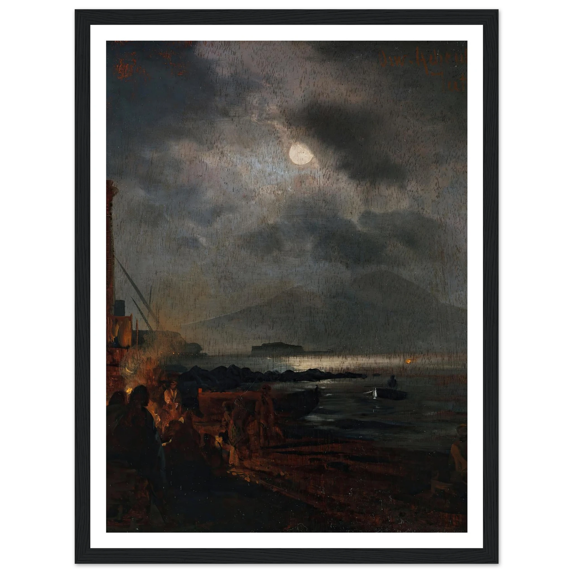 Fischer in der Bucht von Neapel bei Mondschein (1885) Art Print | Oswald Achenbach - Framed Poster - 30x40 cm / 12x16″ - Black frame