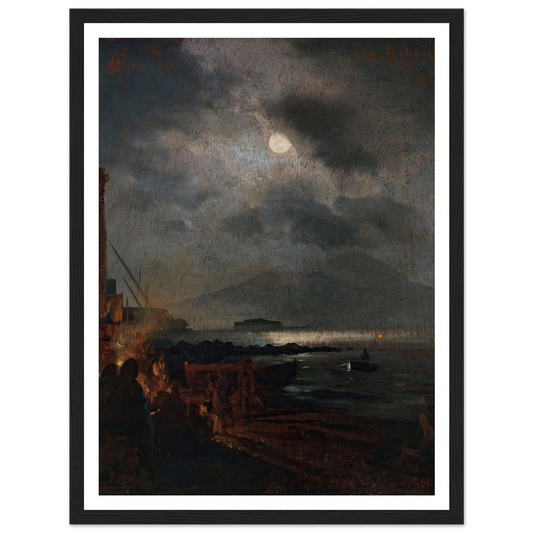 Fischer in der Bucht von Neapel bei Mondschein (1885) Art Print | Oswald Achenbach - Framed Poster - 30x40 cm / 12x16″ - Black frame