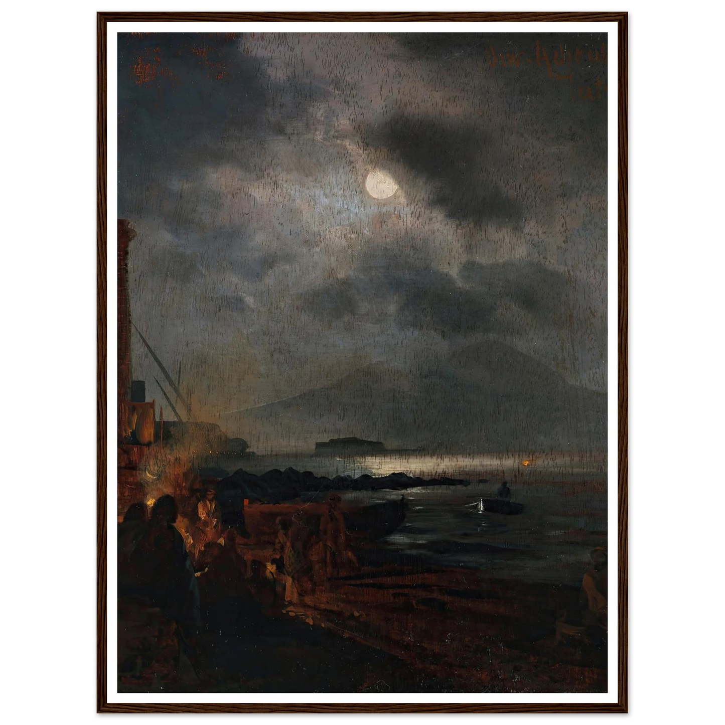 Fischer in der Bucht von Neapel bei Mondschein (1885) Art Print | Oswald Achenbach - Framed Poster - 30x40 cm / 12x16″ - Black frame