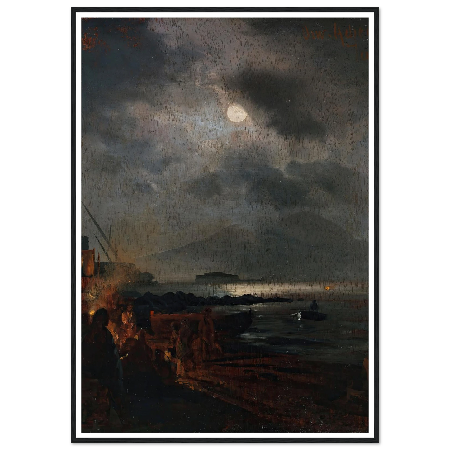 Fischer in der Bucht von Neapel bei Mondschein (1885) Art Print | Oswald Achenbach - Framed Poster - 30x40 cm / 12x16″ - Black frame
