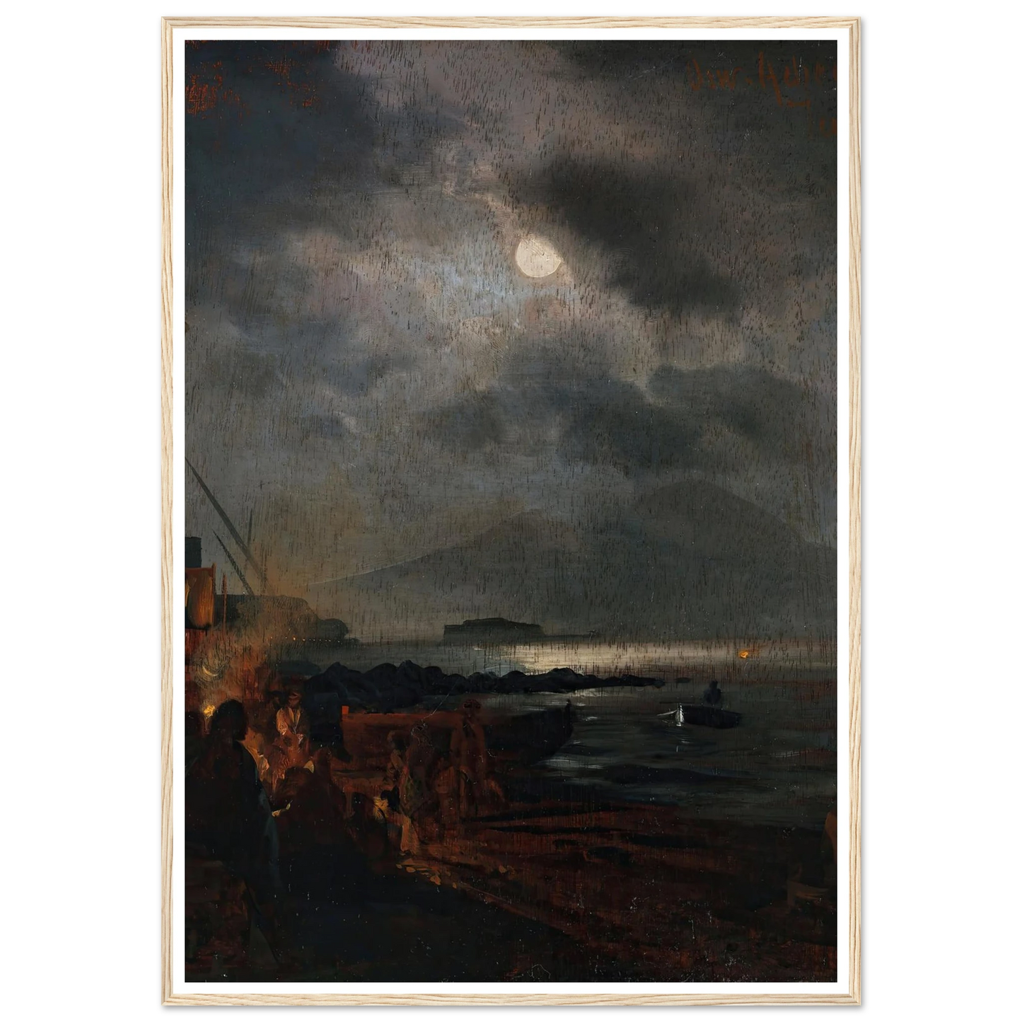 Fischer in der Bucht von Neapel bei Mondschein (1885) Art Print | Oswald Achenbach - Framed Poster - 30x40 cm / 12x16″ - Black frame