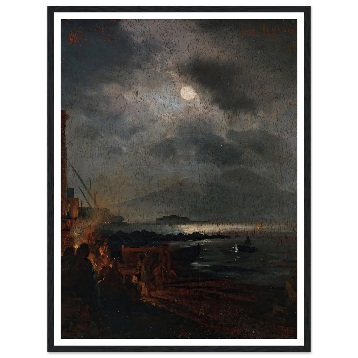 Fischer in der Bucht von Neapel bei Mondschein (1885) Art Print | Oswald Achenbach - Framed Poster - 30x40 cm / 12x16″ - Black frame