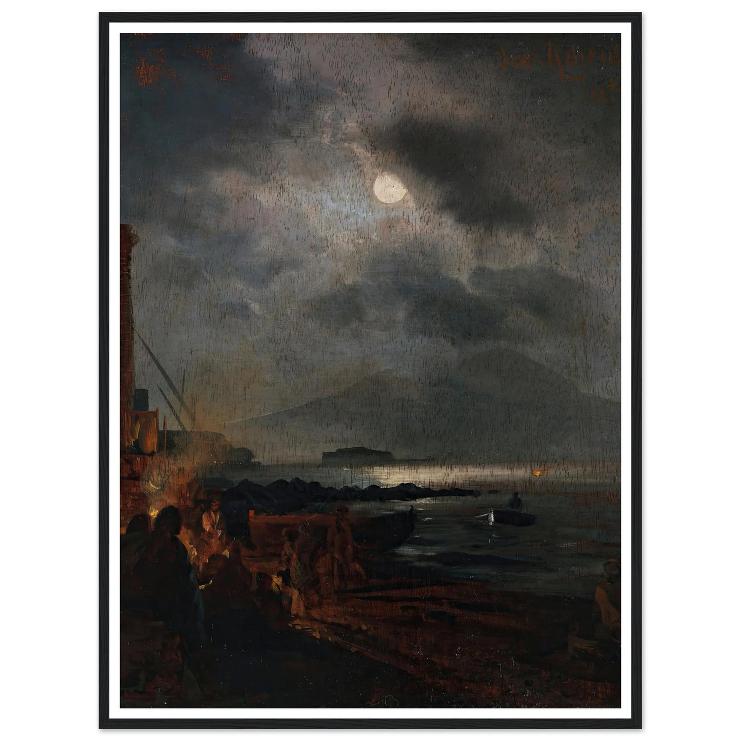 Fischer in der Bucht von Neapel bei Mondschein (1885) Art Print | Oswald Achenbach - Framed Poster - 30x40 cm / 12x16″ - Black frame