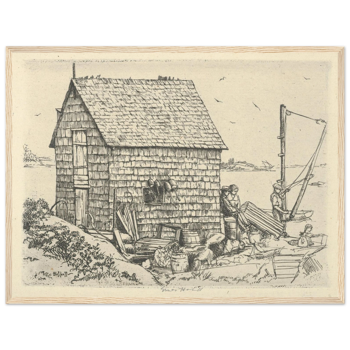 Fish House Idyll (1900-1925) Art Print | Ernest Haskell - Framed Poster - 30x40 cm / 12x16″ - Black frame